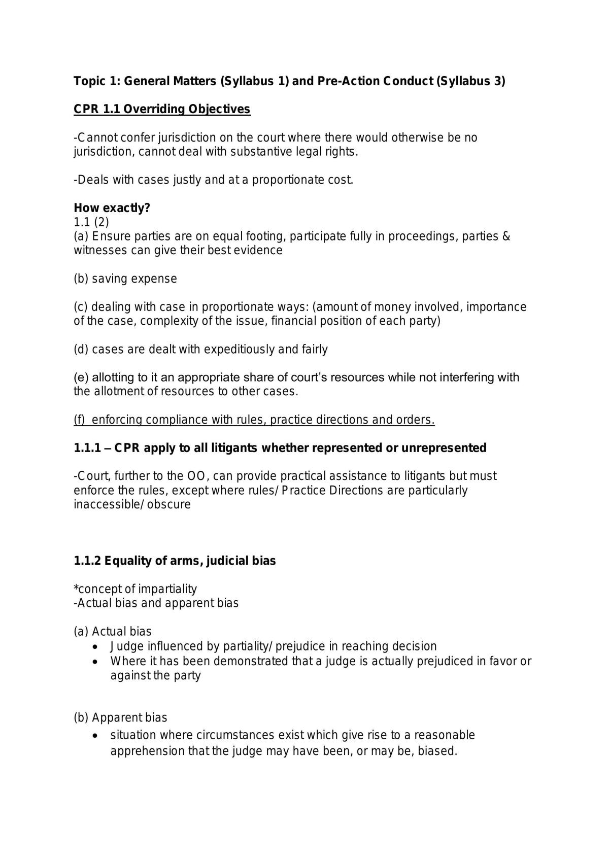 Civil Litigation Study Notes - Page 1