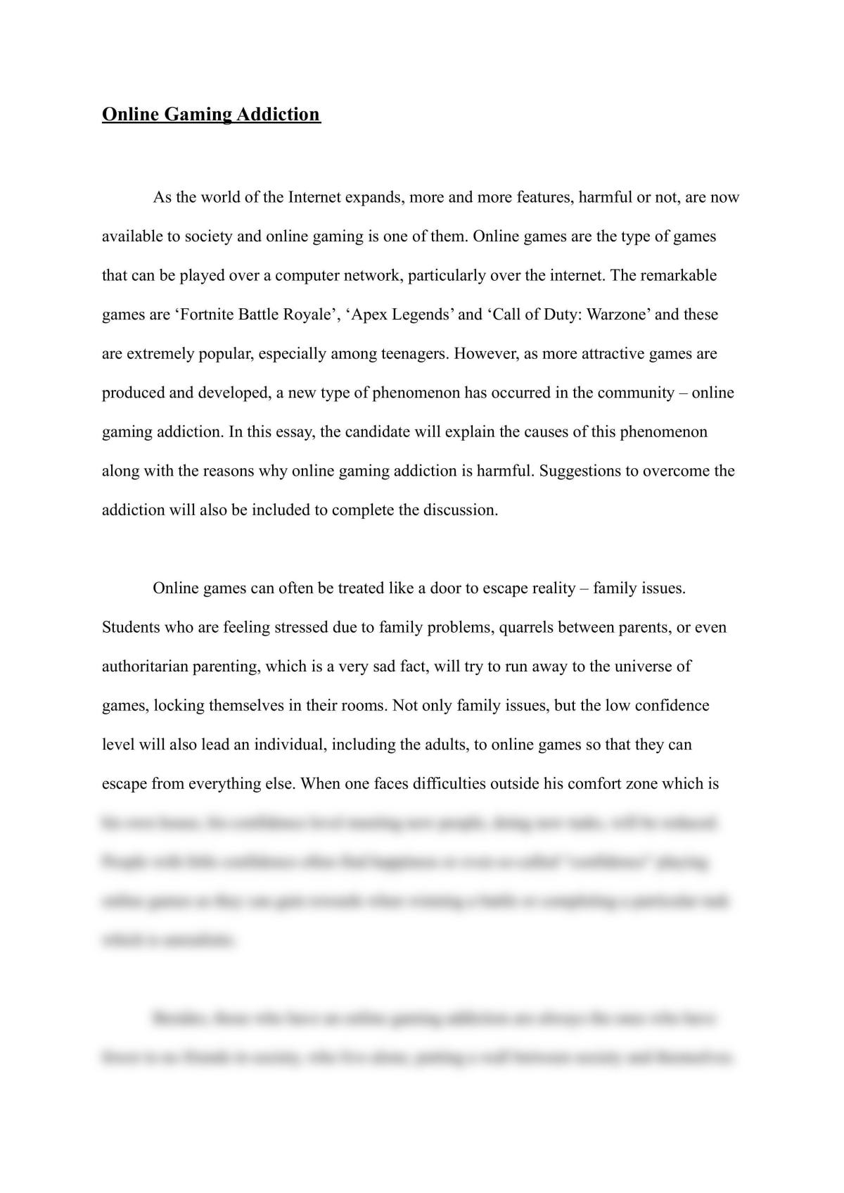 example essay about online games