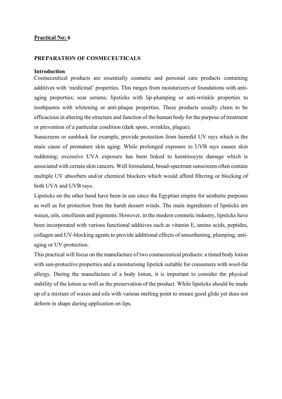 Practical 6: Preparation of Cosmeceuticals - Page 1