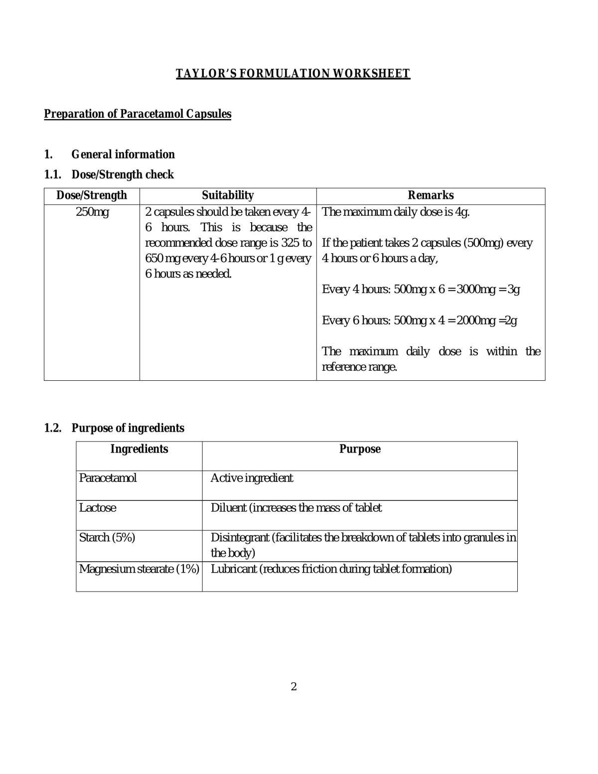Preparation and Evaluation of Paracetamol Capsules BP - Page 1