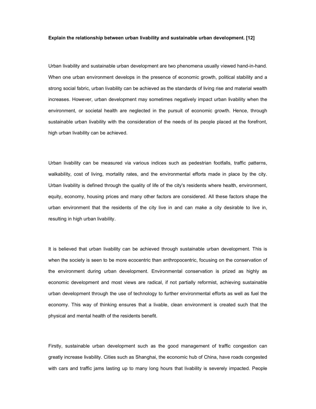 Urban Livability essays - Page 1
