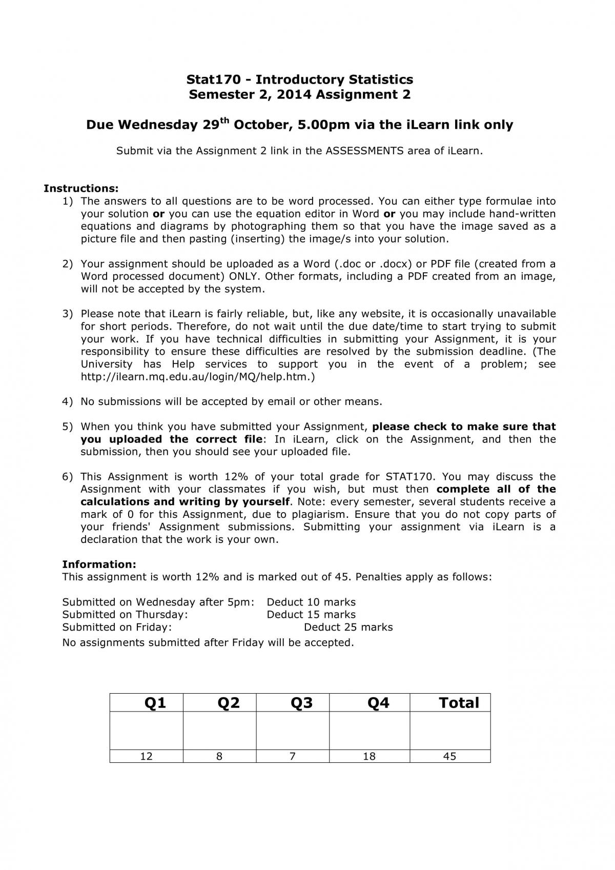 STAT170 Assignment 2 - Page 1