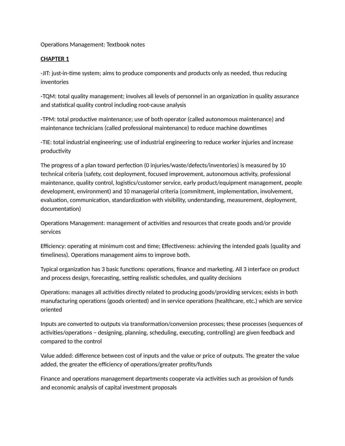 Operations Management Notes - Page 1