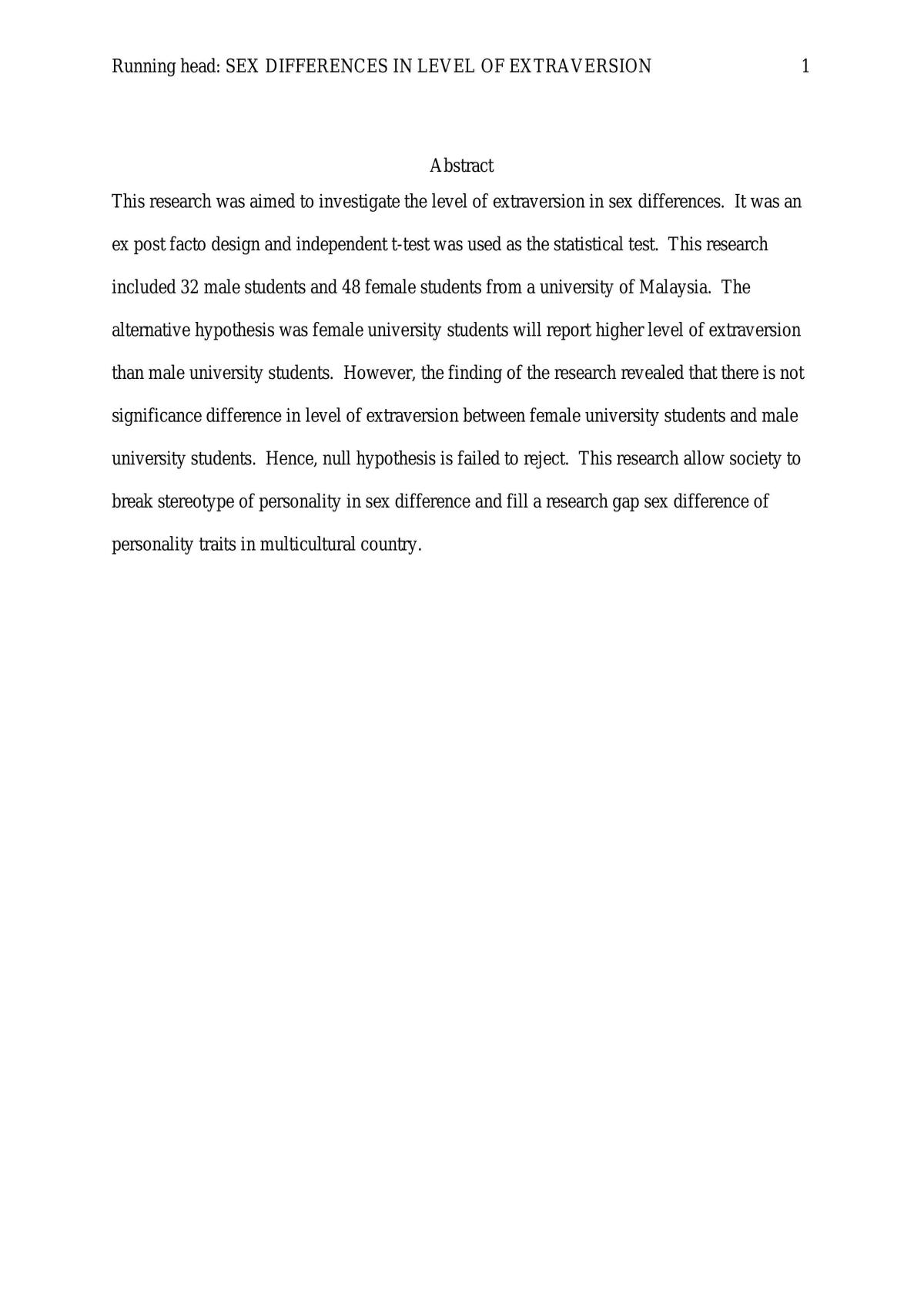Sex differences in level of extraversion - Page 1