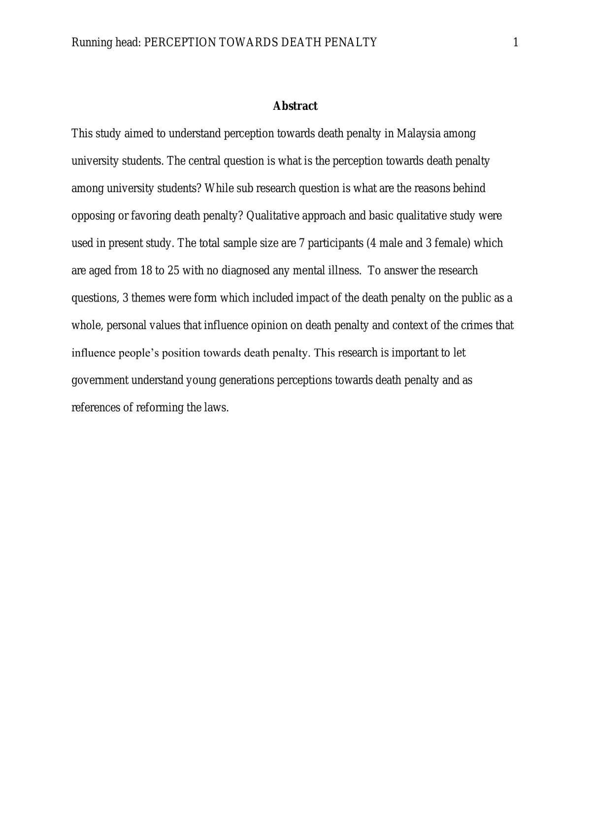 Perceptions towards Death Penalty among University Students - Page 1