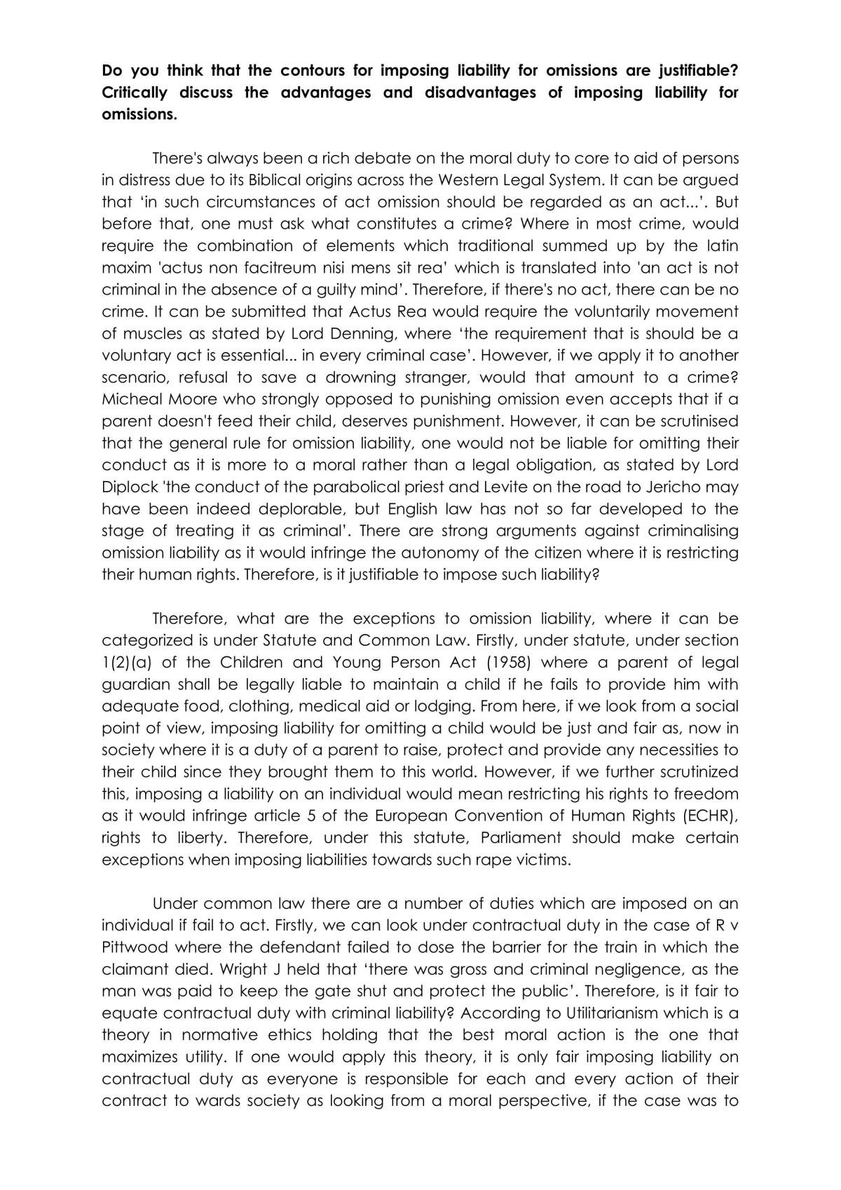 Omissions Essay - Page 1