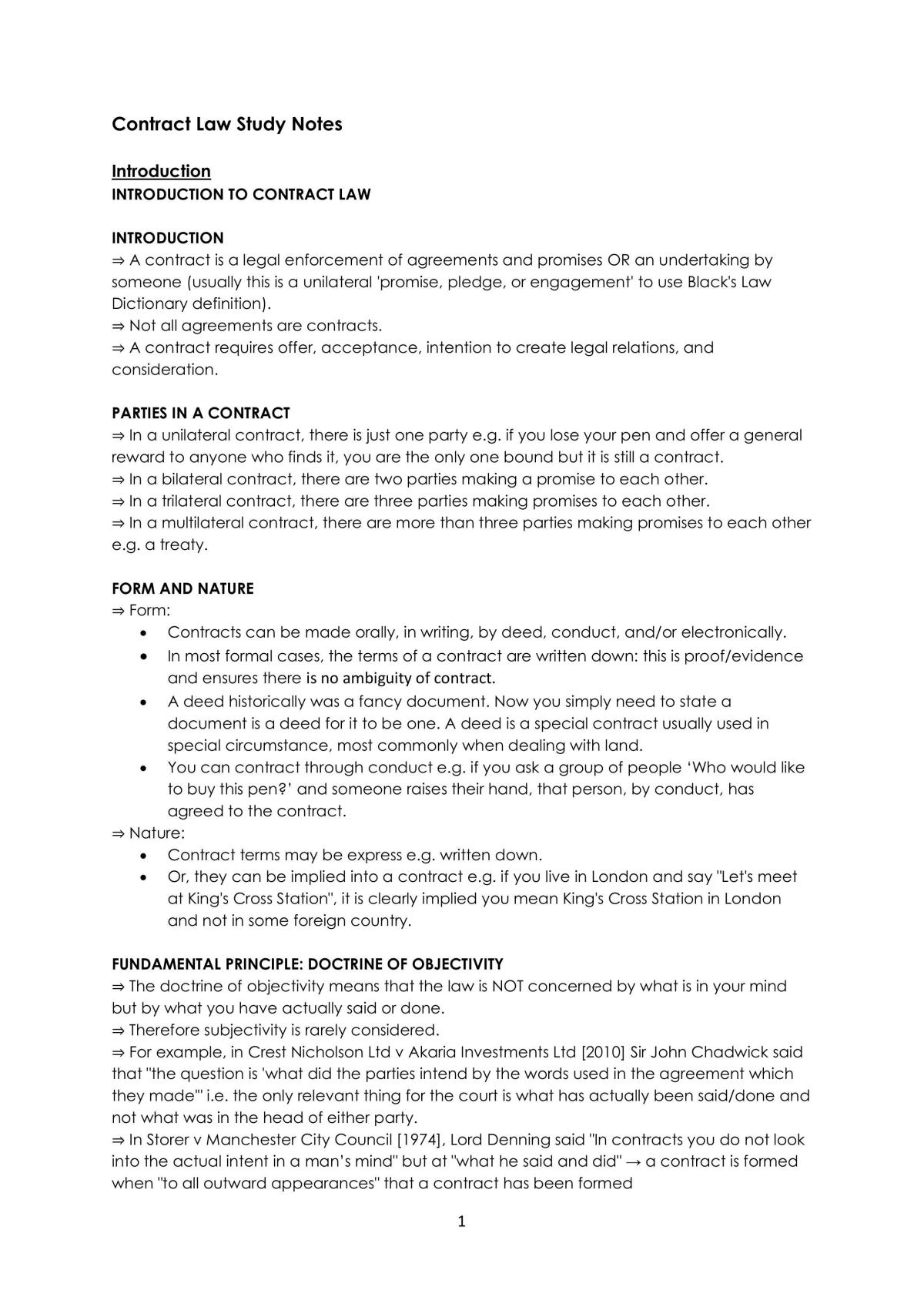 Contract Law Notes - Page 1