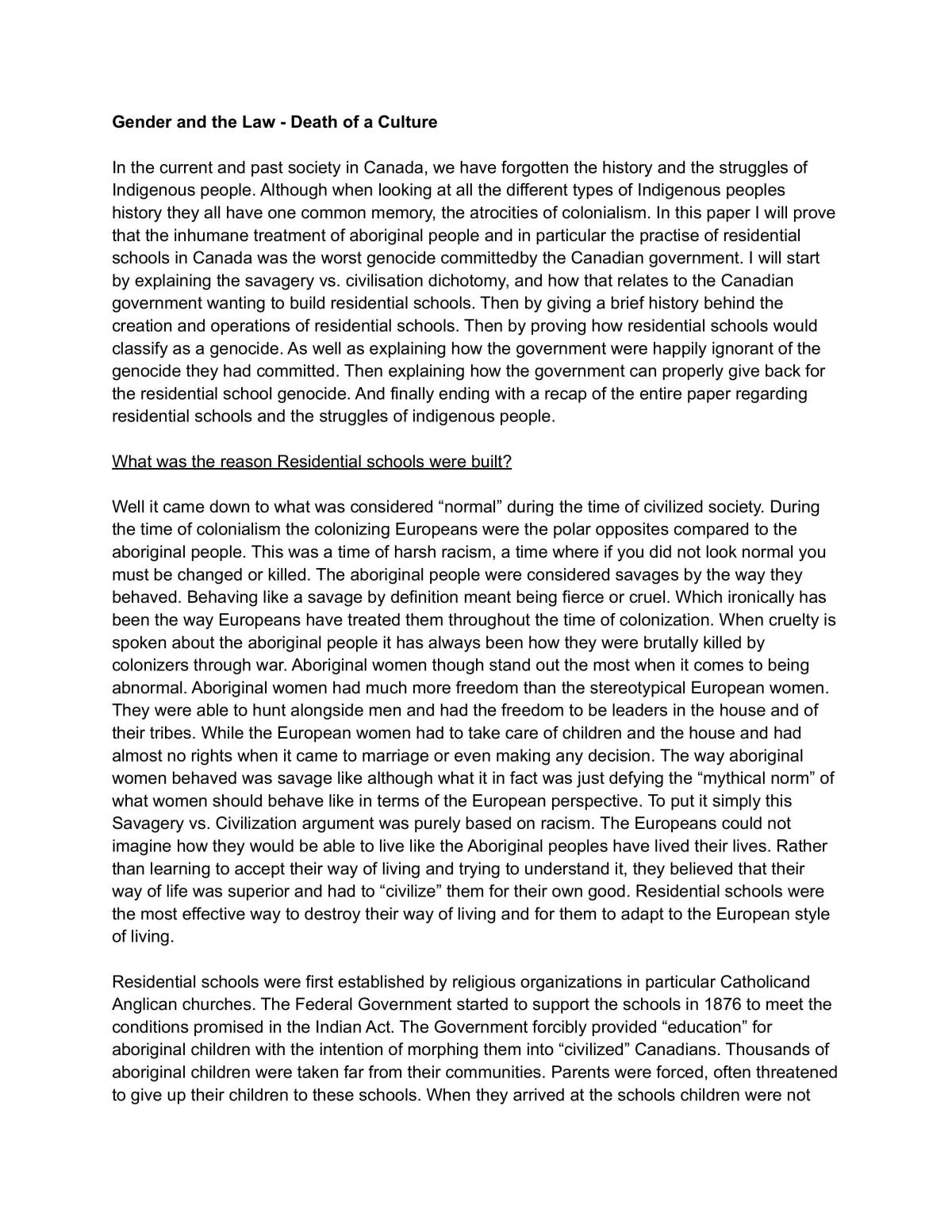 Canadian Gender Law Culture Essay - Page 1