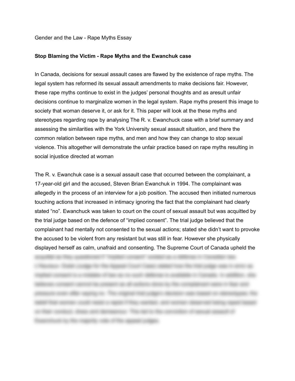 Rape Myths Essay - Page 1