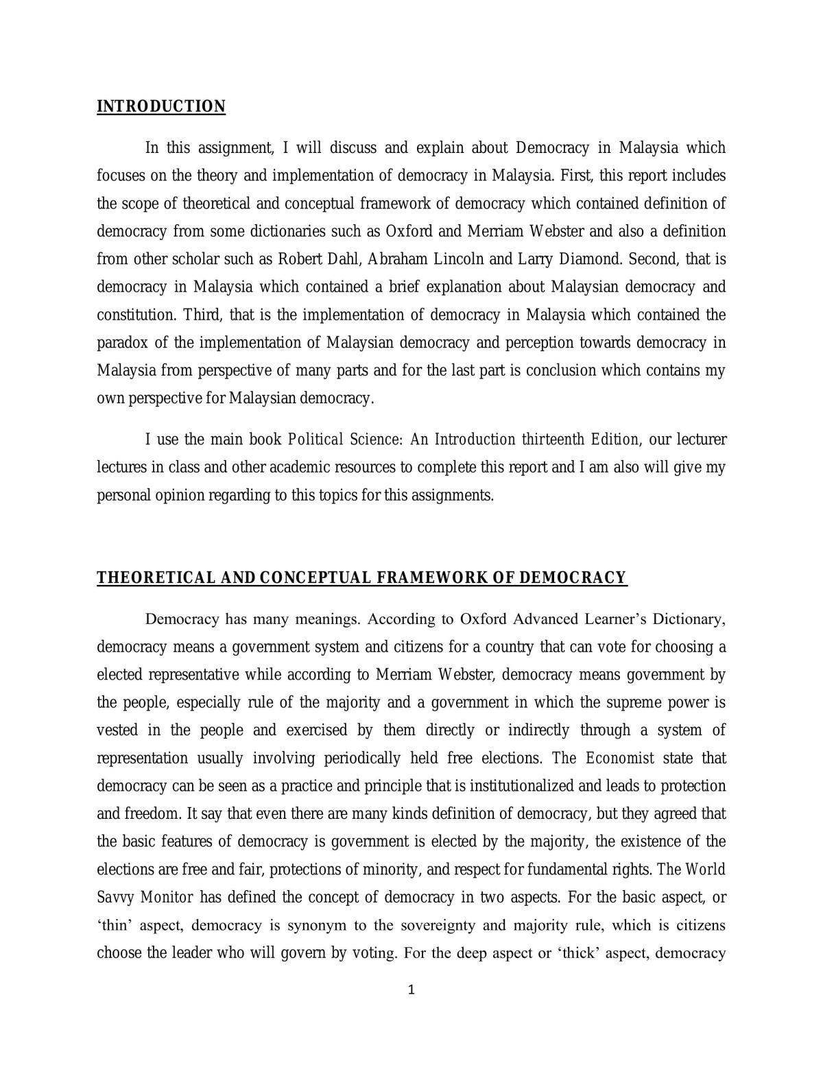 Democracy in Malaysia - Between Theory and Implementation - Page 1