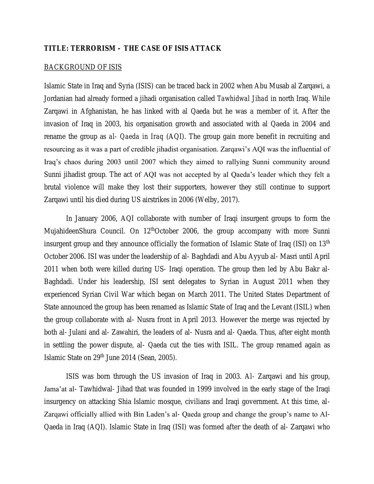 Terrorism -  The Case of ISIS Attack - Page 1