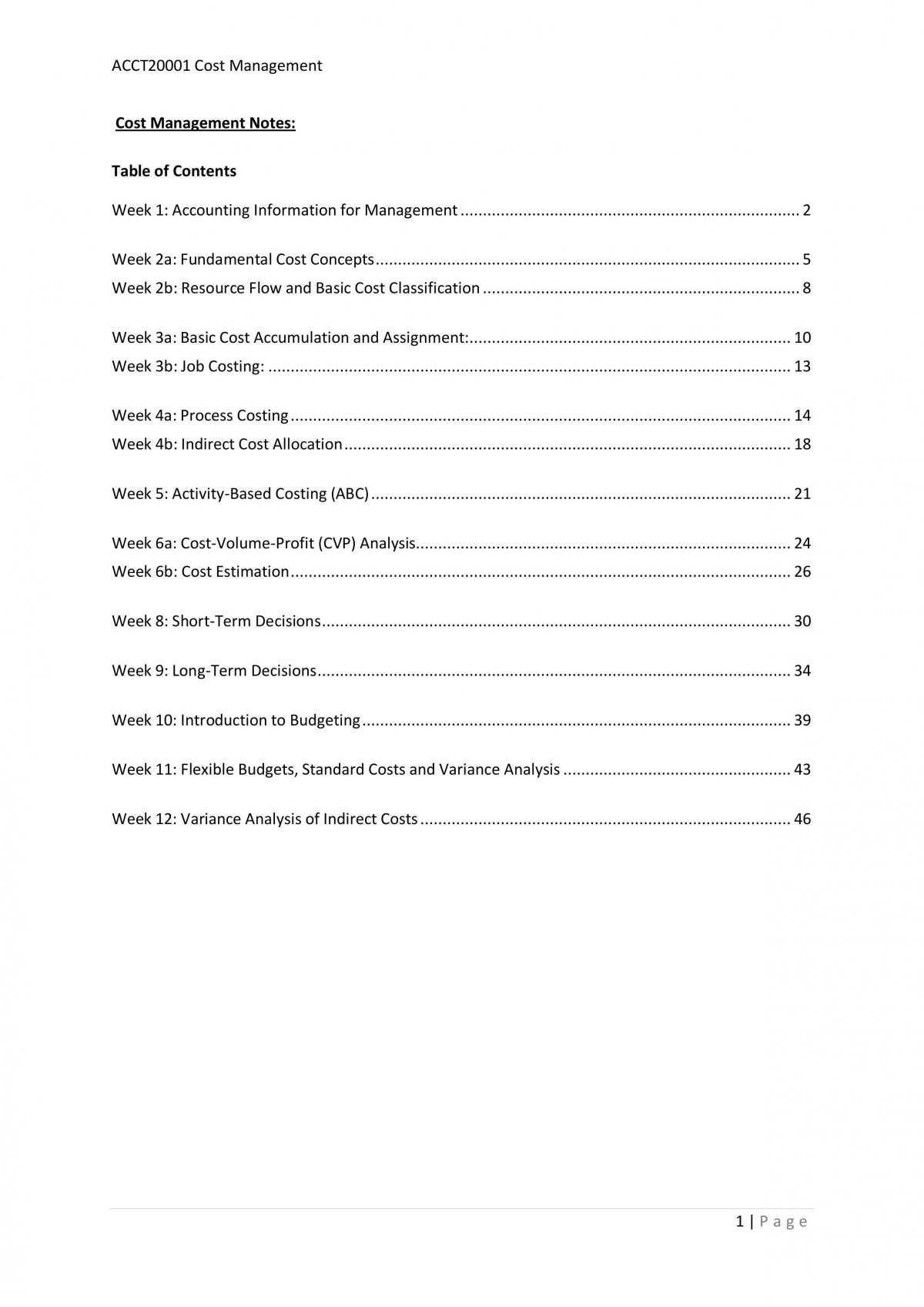 Cost Management Notes - Page 1