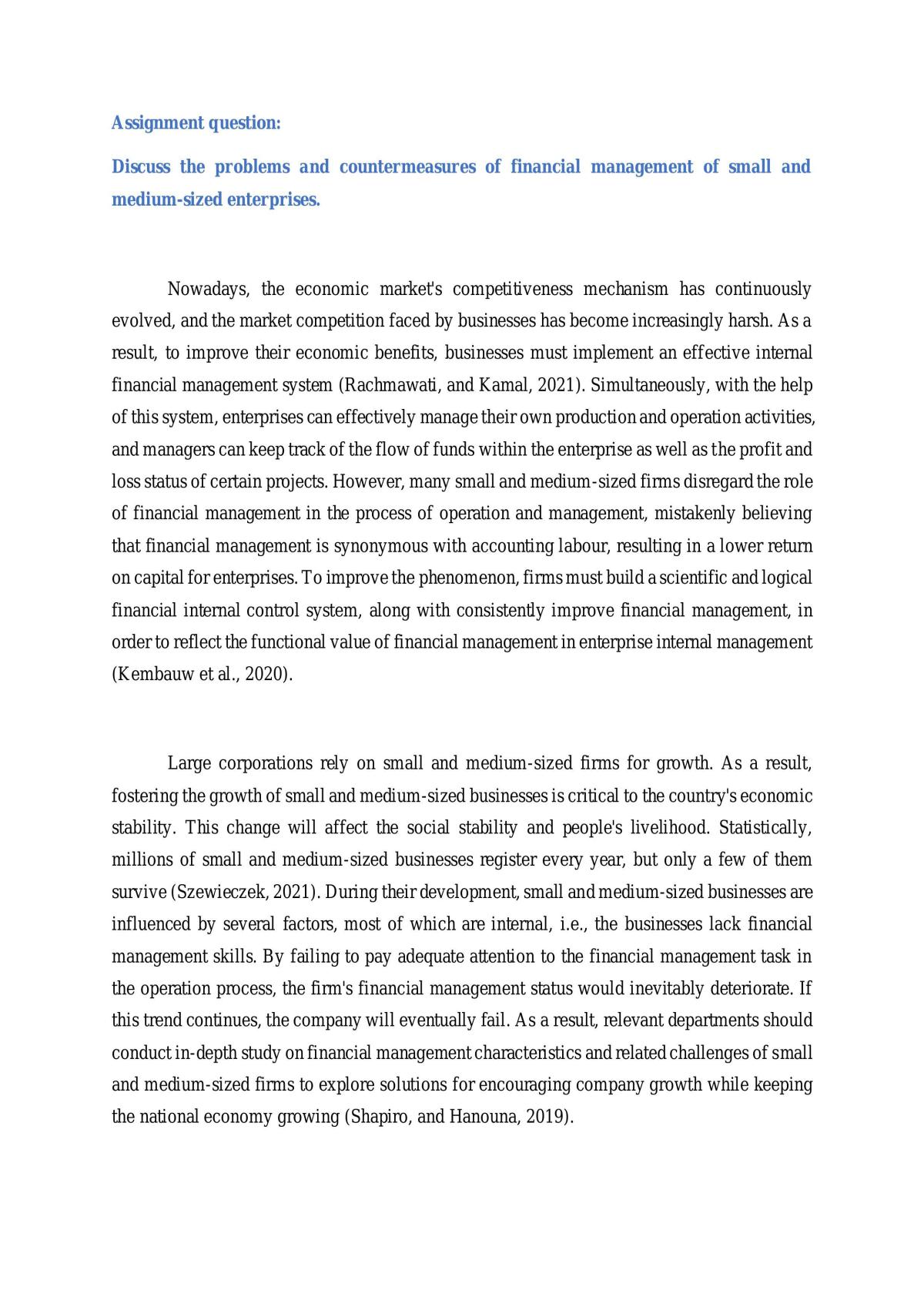 Assignment discussing the problems and countermeasures of financial management in small and medium-sized enterprises. - Page 1