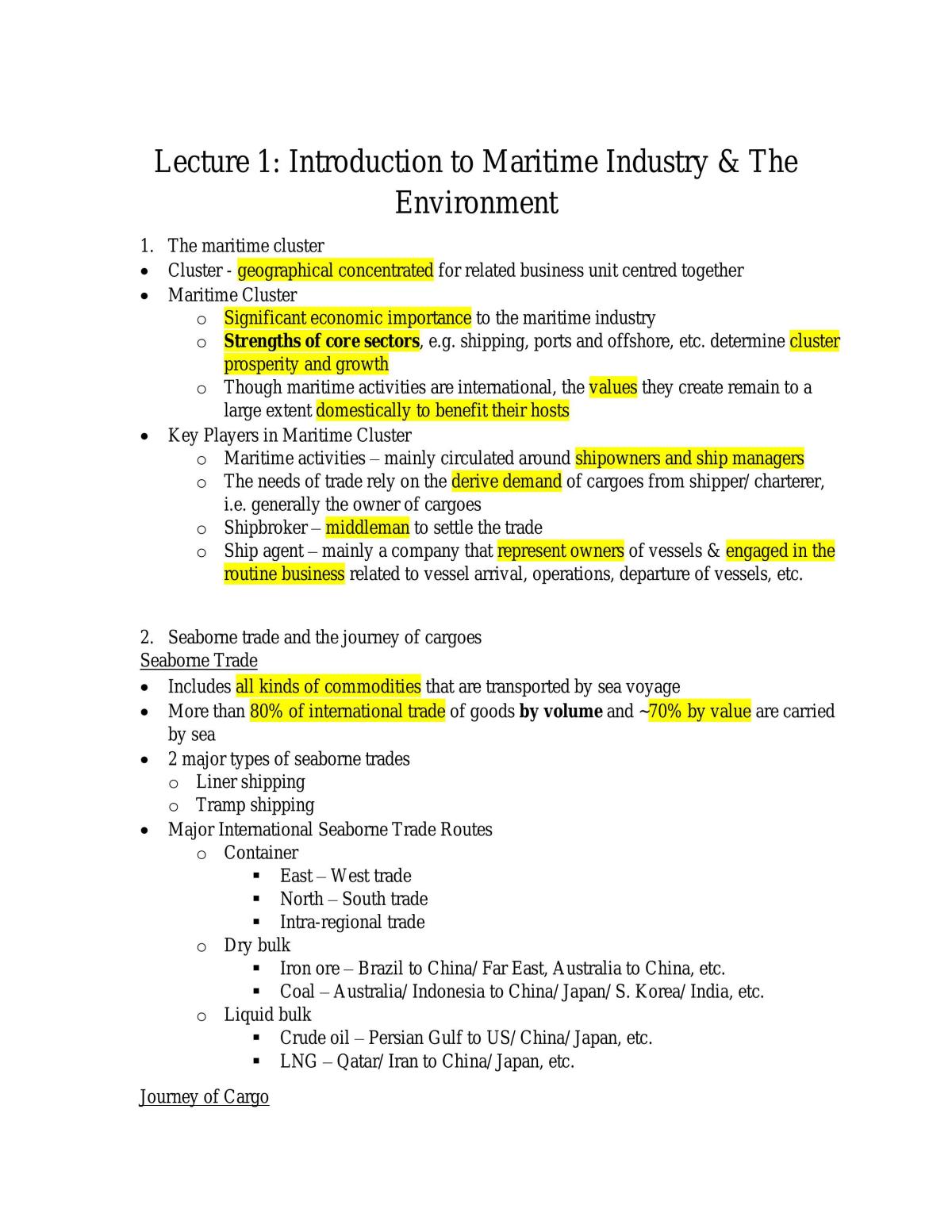 MT0001 Shipping & Environment Complete Notes For Final Exam - Page 1
