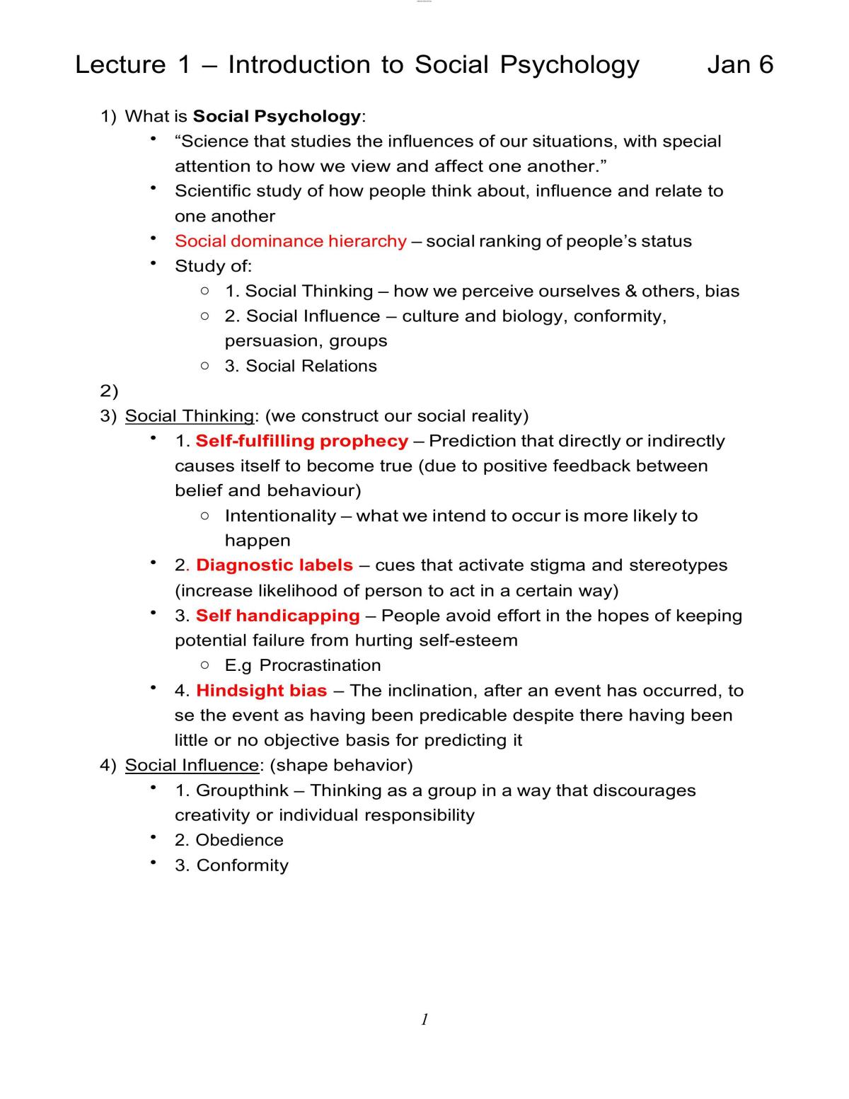 Introduction to Social Psychology Summary - Page 1