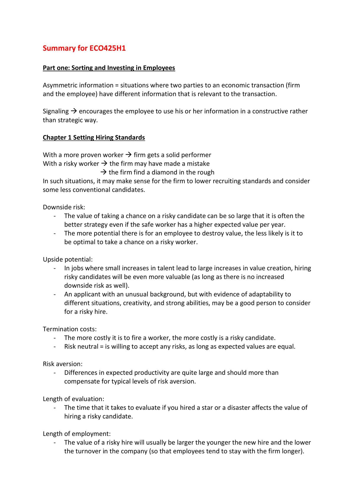 Summary for ECO425H1 - Page 1