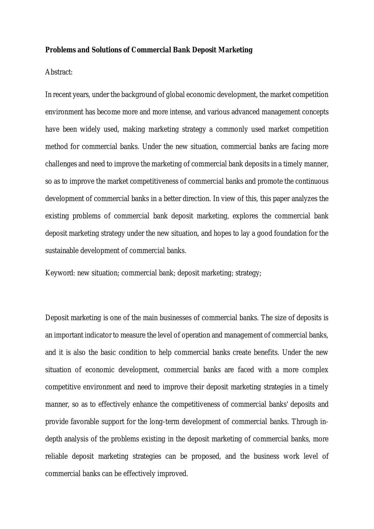 Marketing of Financial Services Essay (Problems and Solutions of Commercial Bank Deposit Marketing) - Page 1