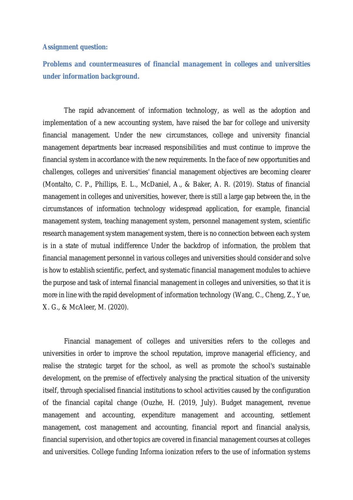 Assignment discussing problems and countermeasures of financial management in colleges and universities under information background - Page 1