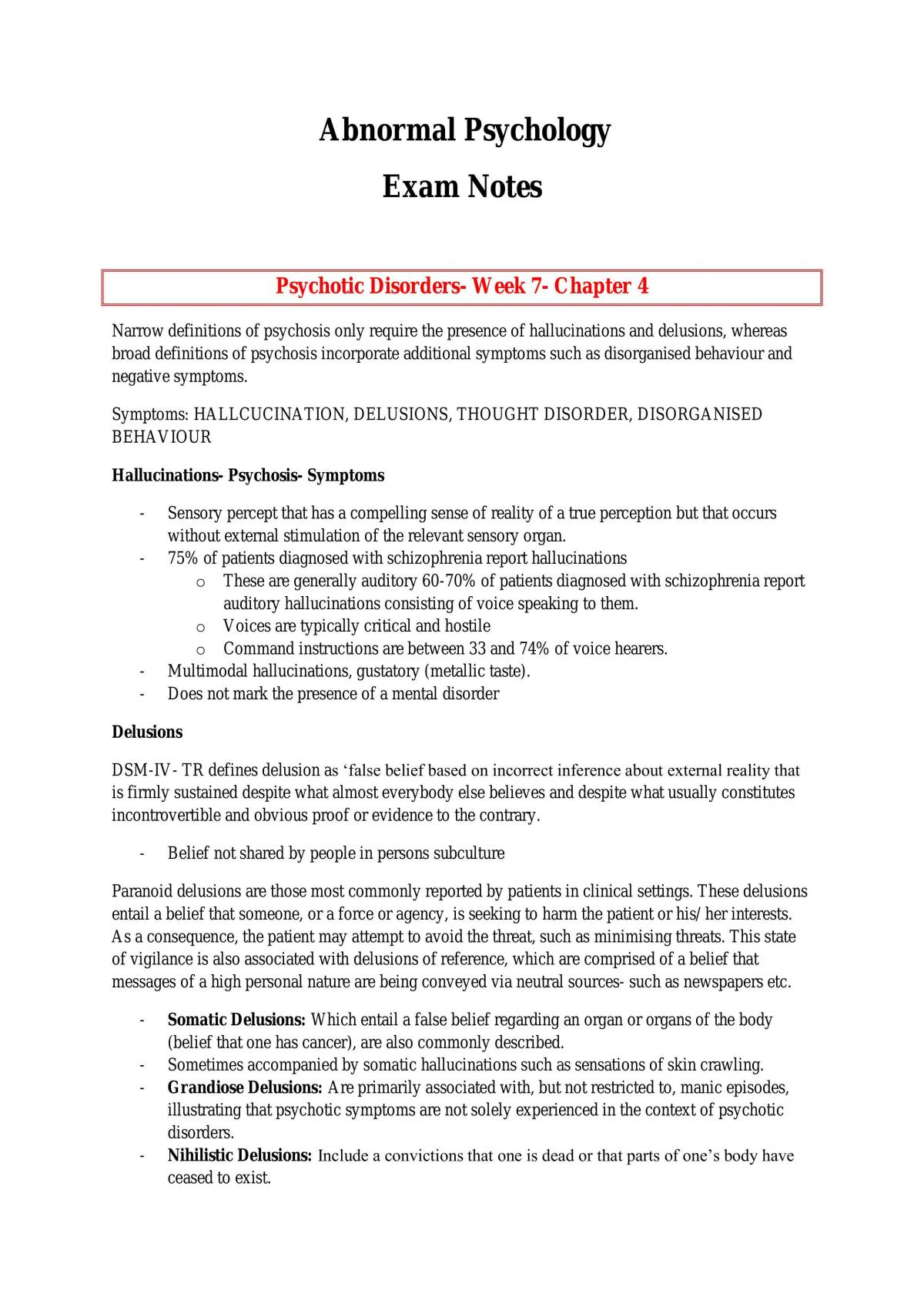 Final Exam Notes - Abnormal Psychology - Page 1