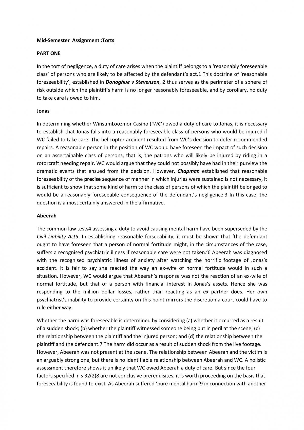 Mid semester Assignment for Torts - Page 1