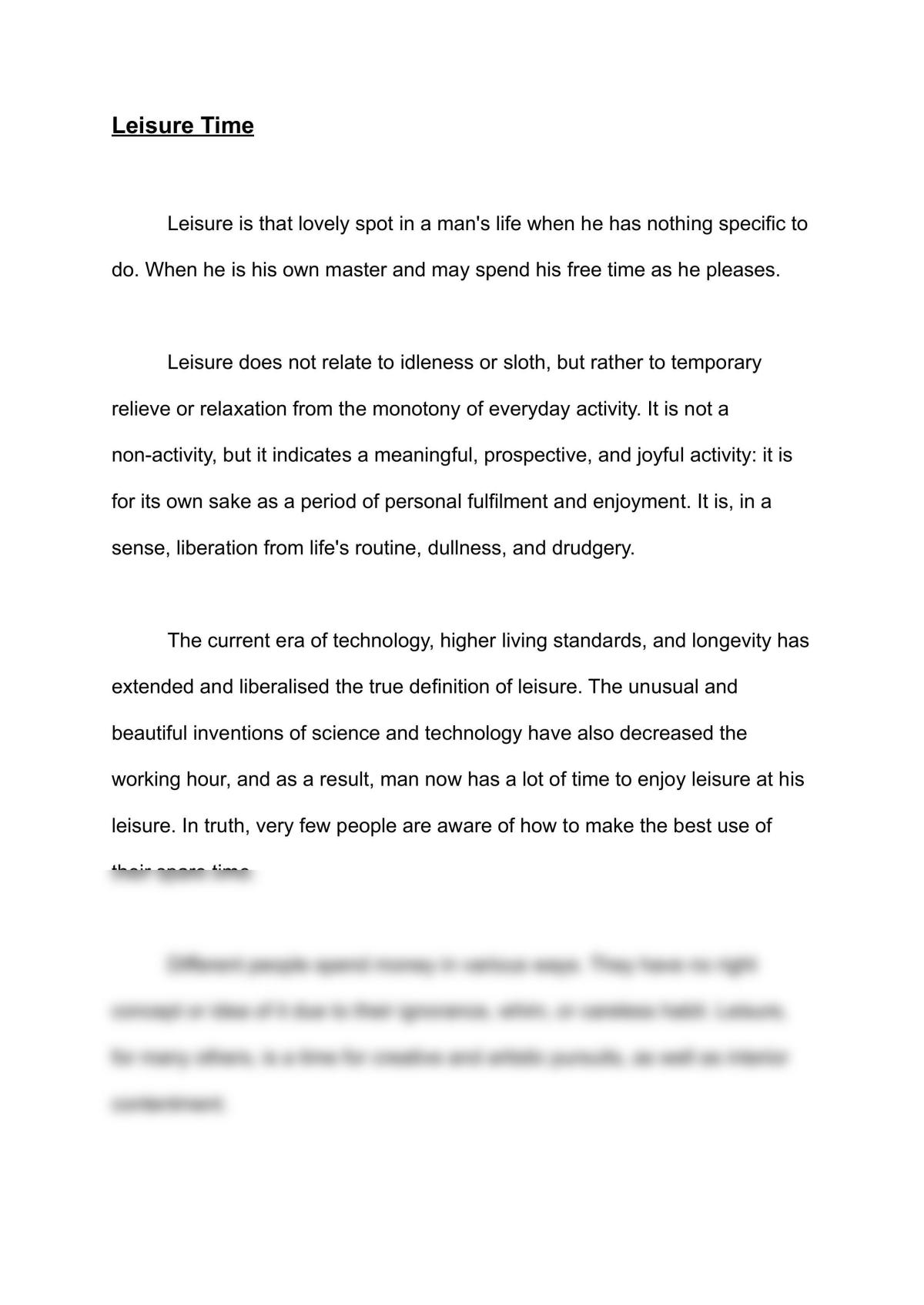 lack of leisure time essay