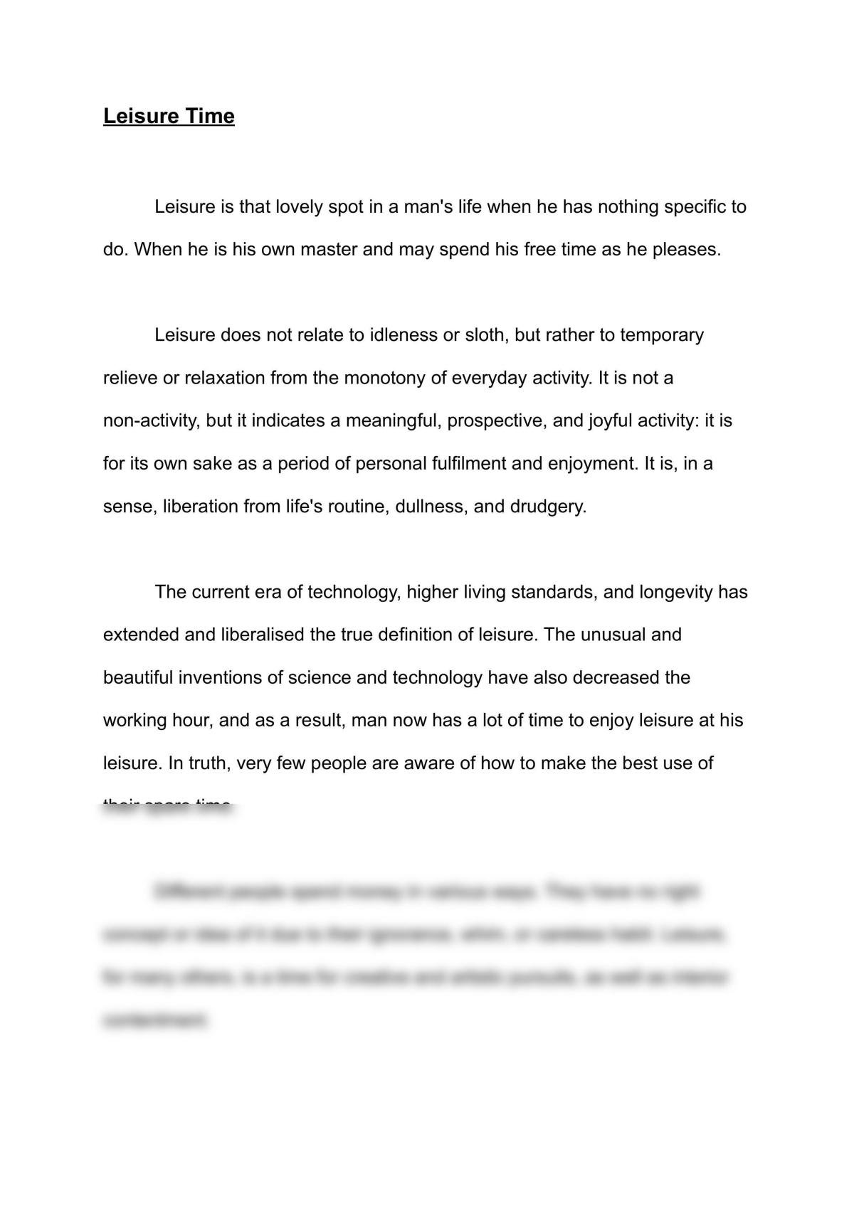 leisure time essay for class 5