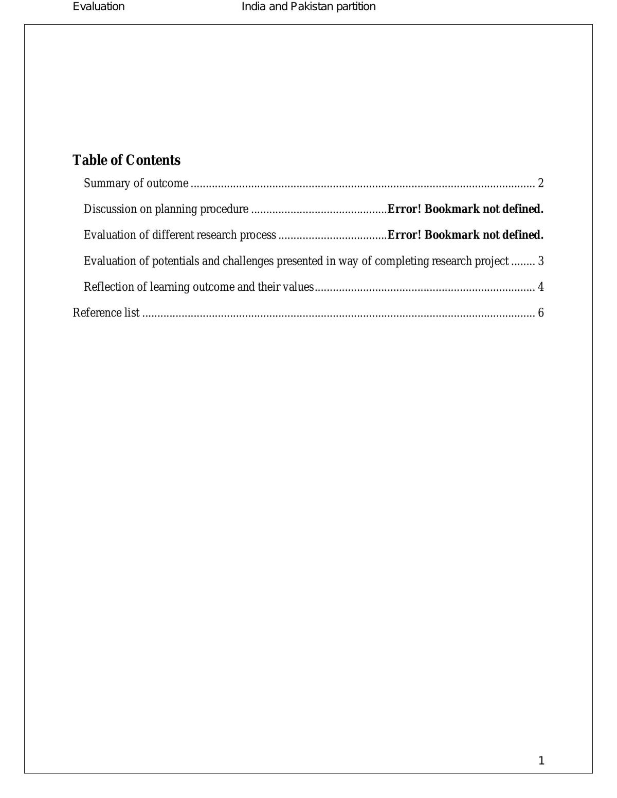 Evaluation on India and Pakistan Partition - Page 1
