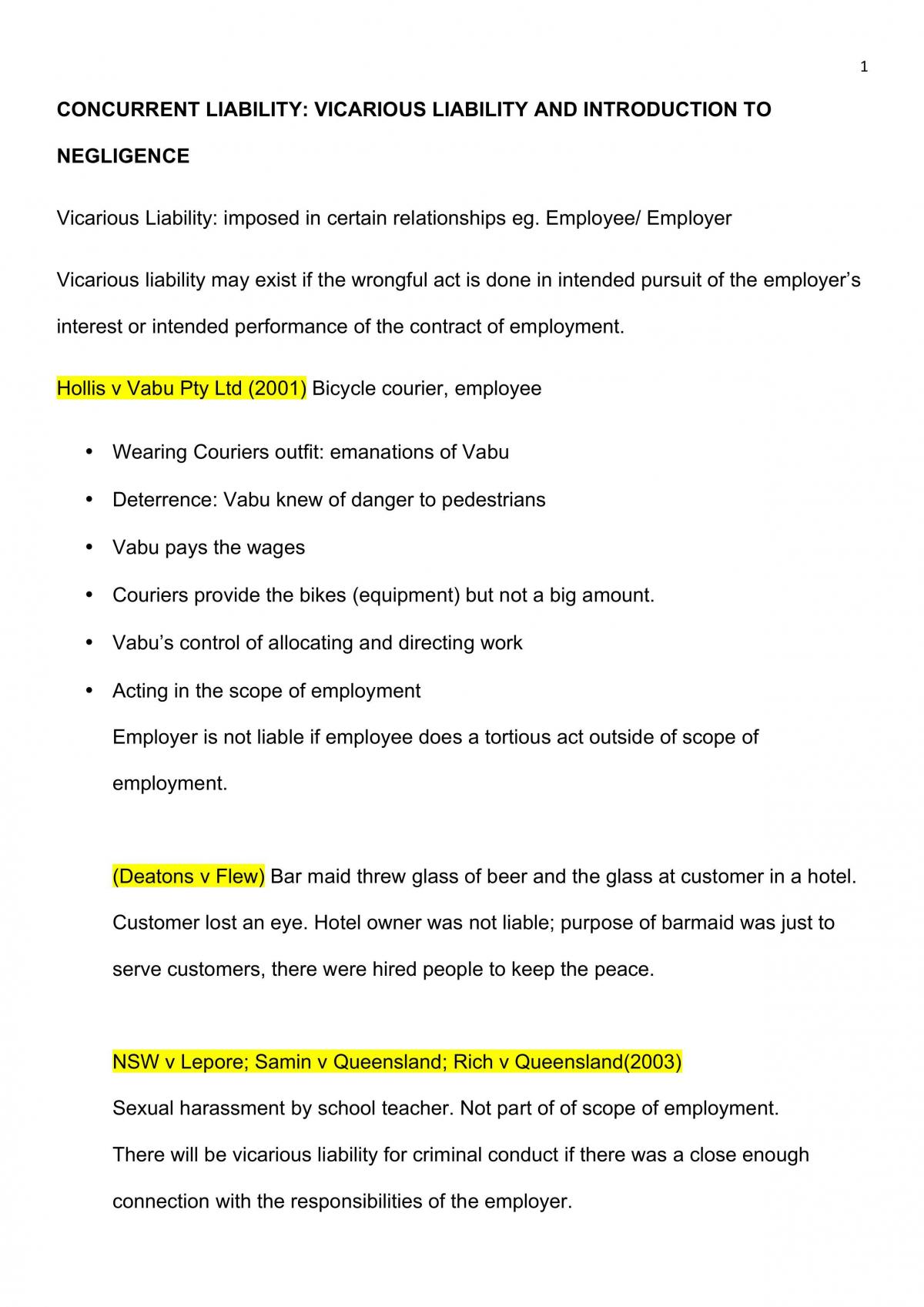 Torts Exam Notes - Page 1