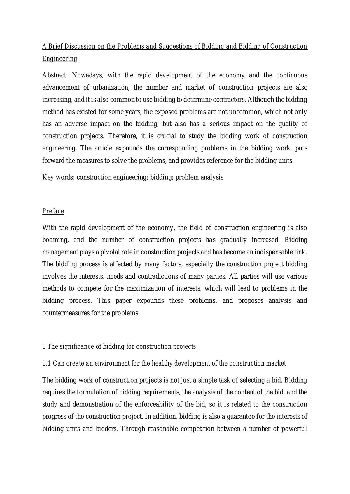 A Brief Discussion on the Problems and Suggestions of Bidding and Bidding of Construction Engineering) - Page 1