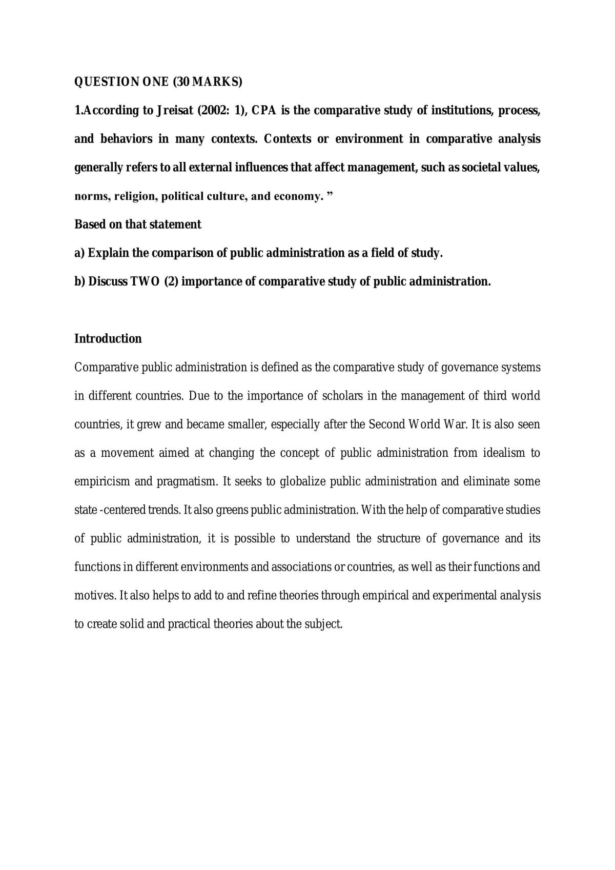 Assessment Comparative Public Administration - Page 1