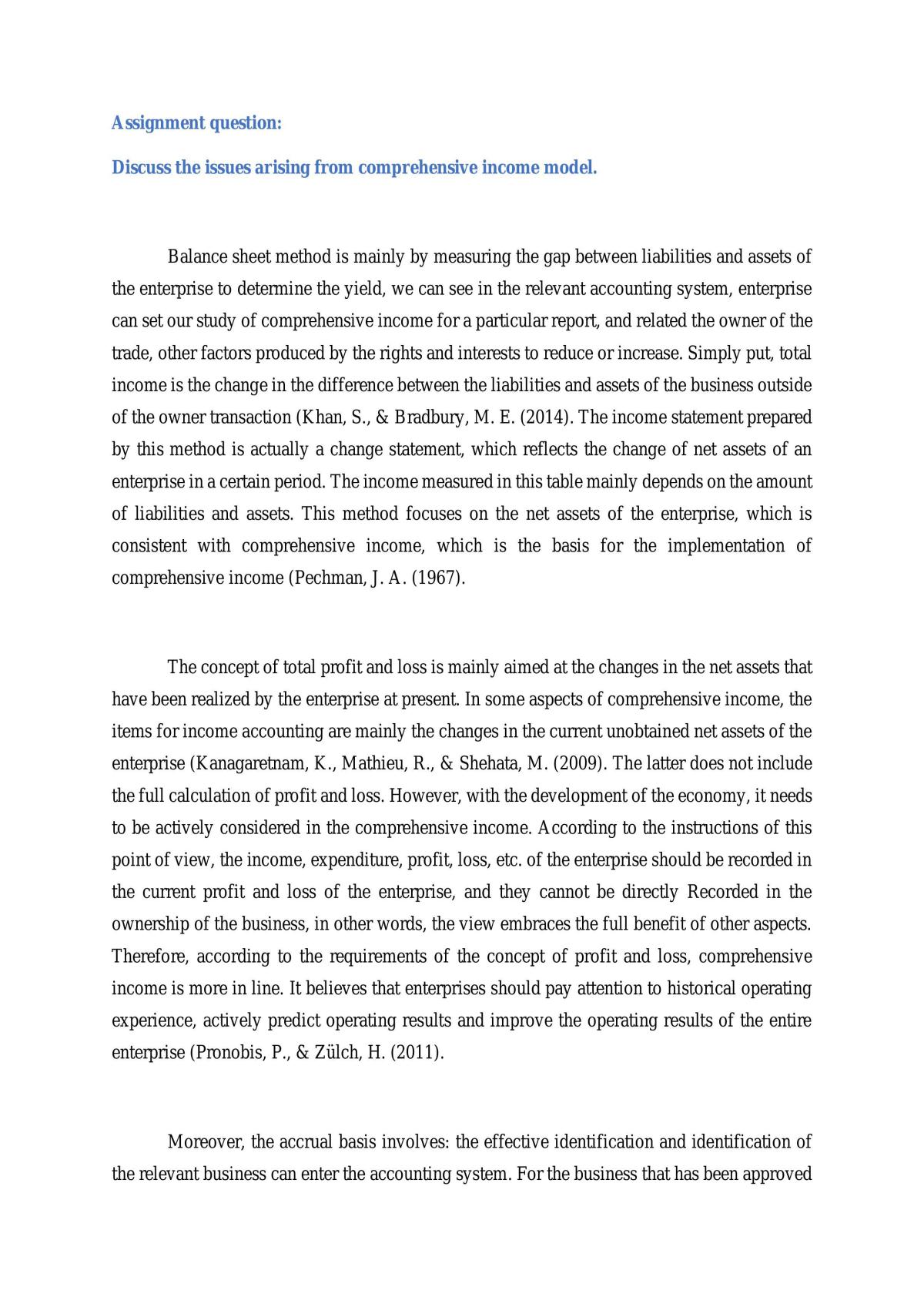 Assignment discussing the issues arising from comprehensive income model - Page 1