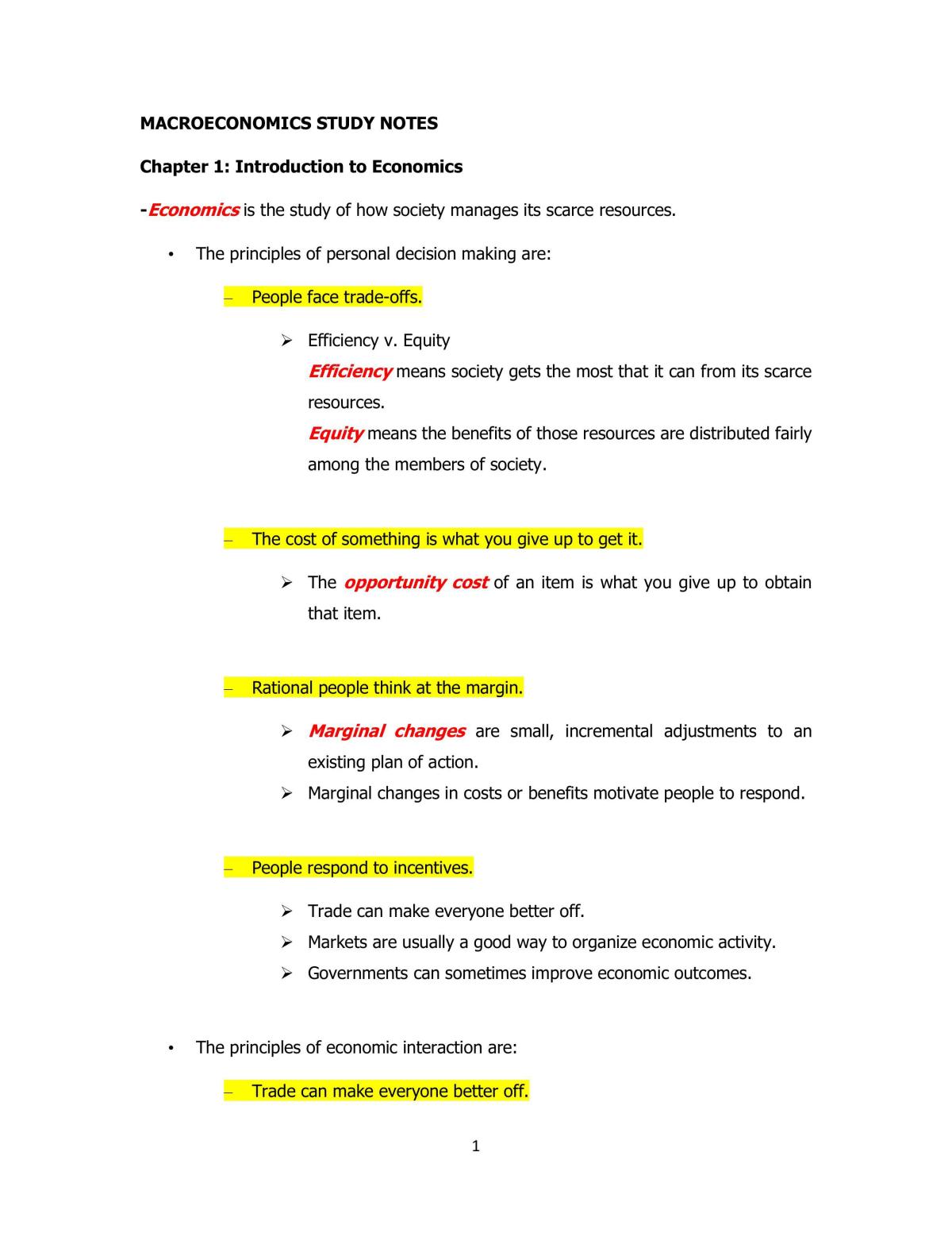 Macroeconomics Study Notes - Page 1