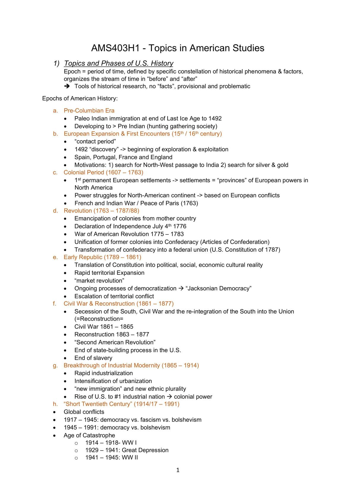 Topics in American Studies Overview - Page 1