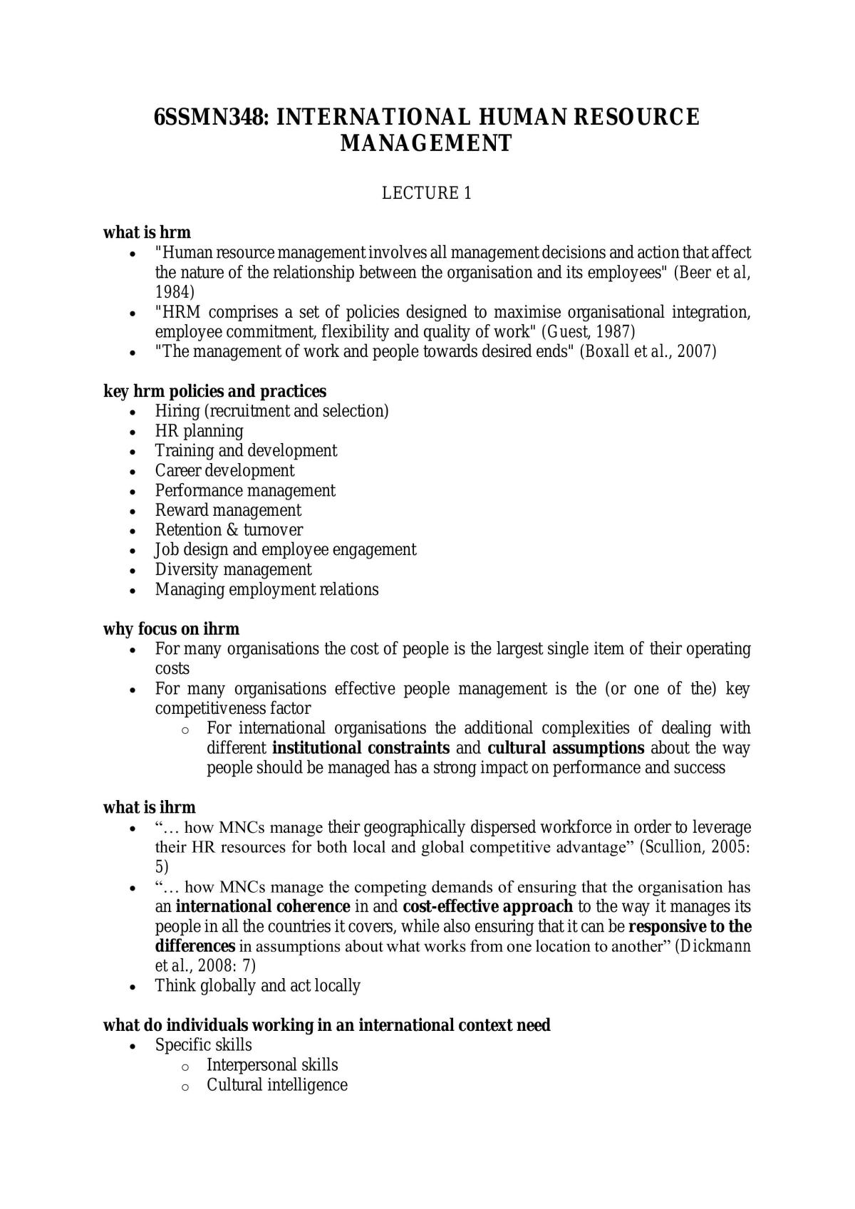 International HRM lecture notes - Page 1