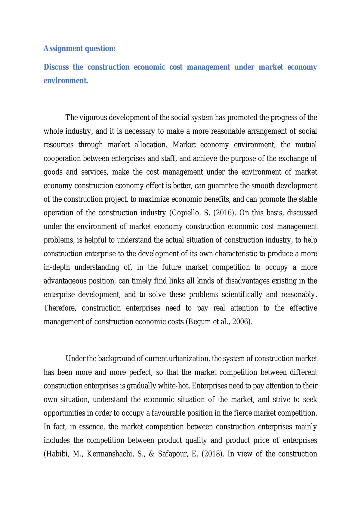 Assignment discussing the construction economic cost management under market economy environment. - Page 1