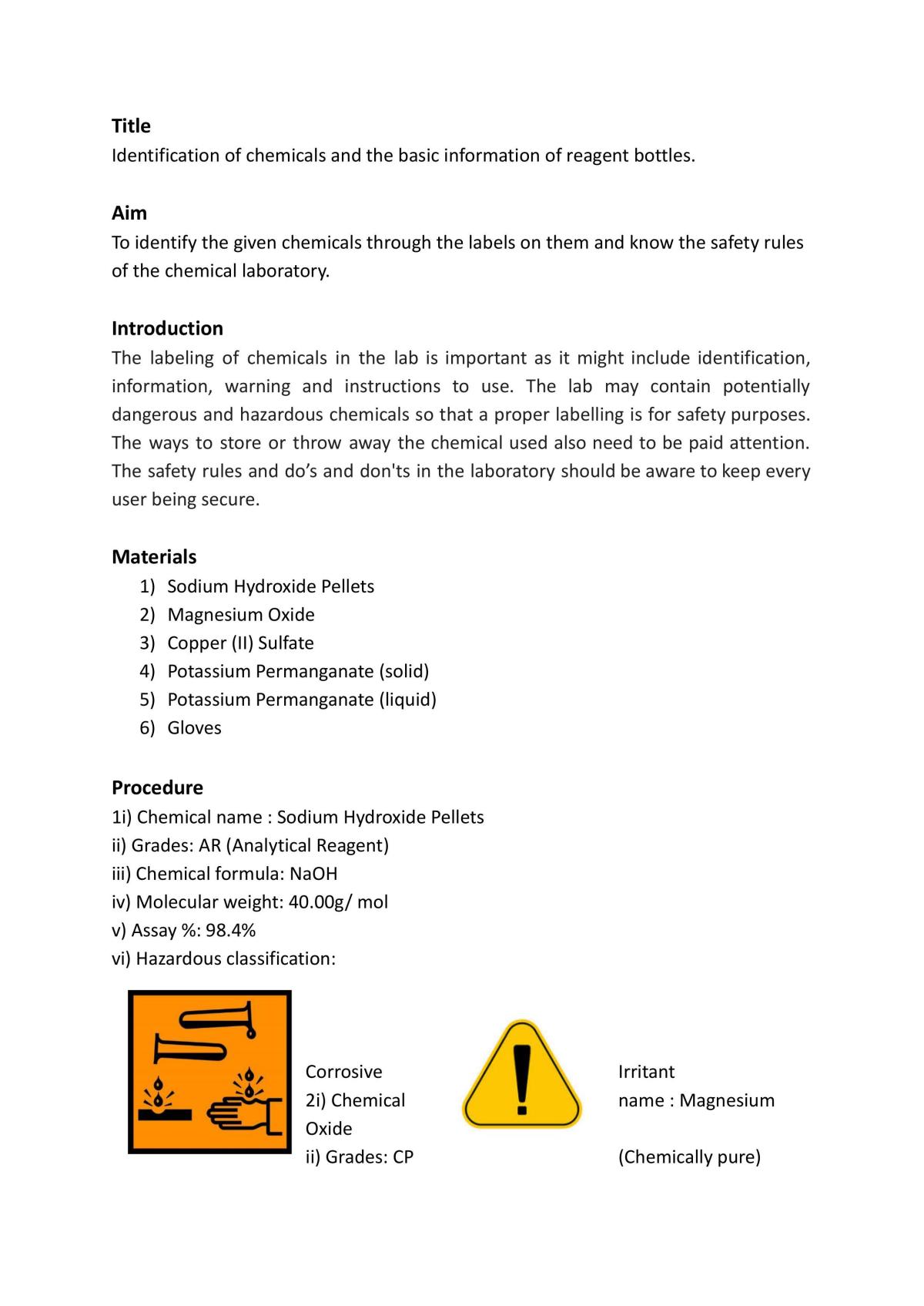 Basic Chemistry report 1 - Page 1