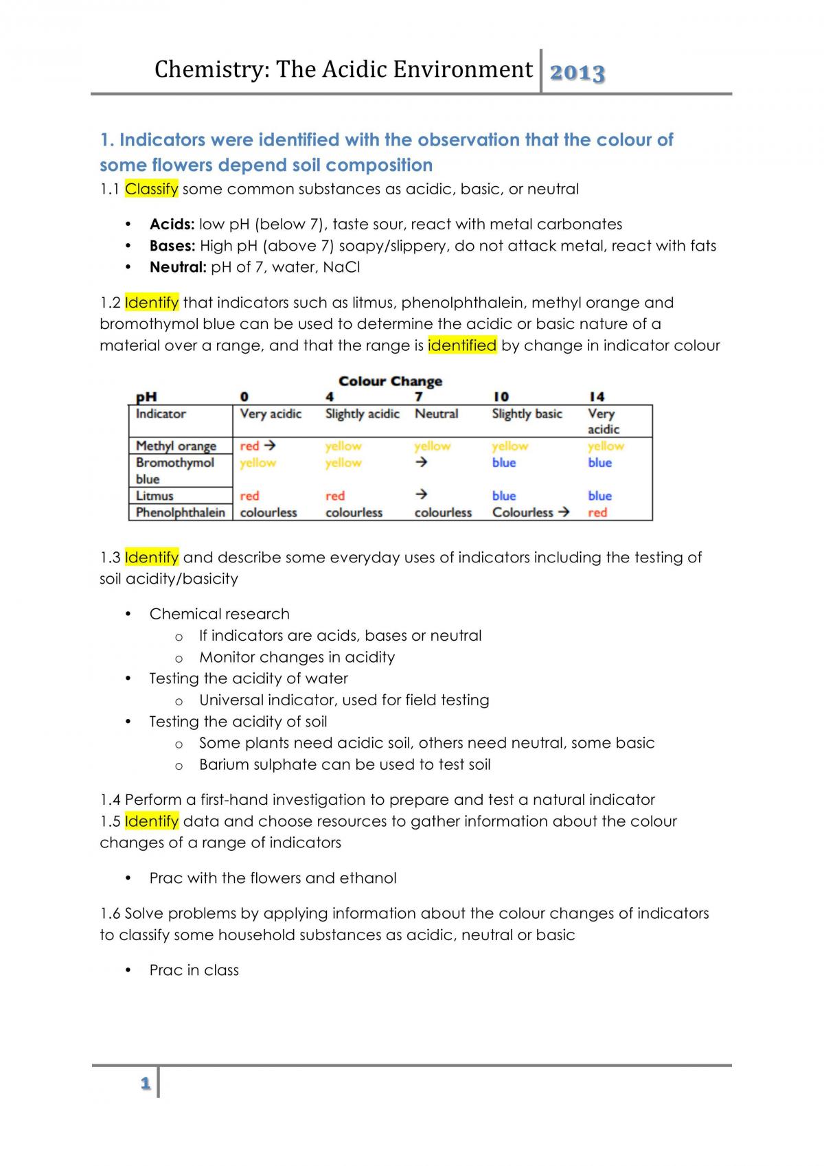 Chemistry The Acidic Environment  - Page 1