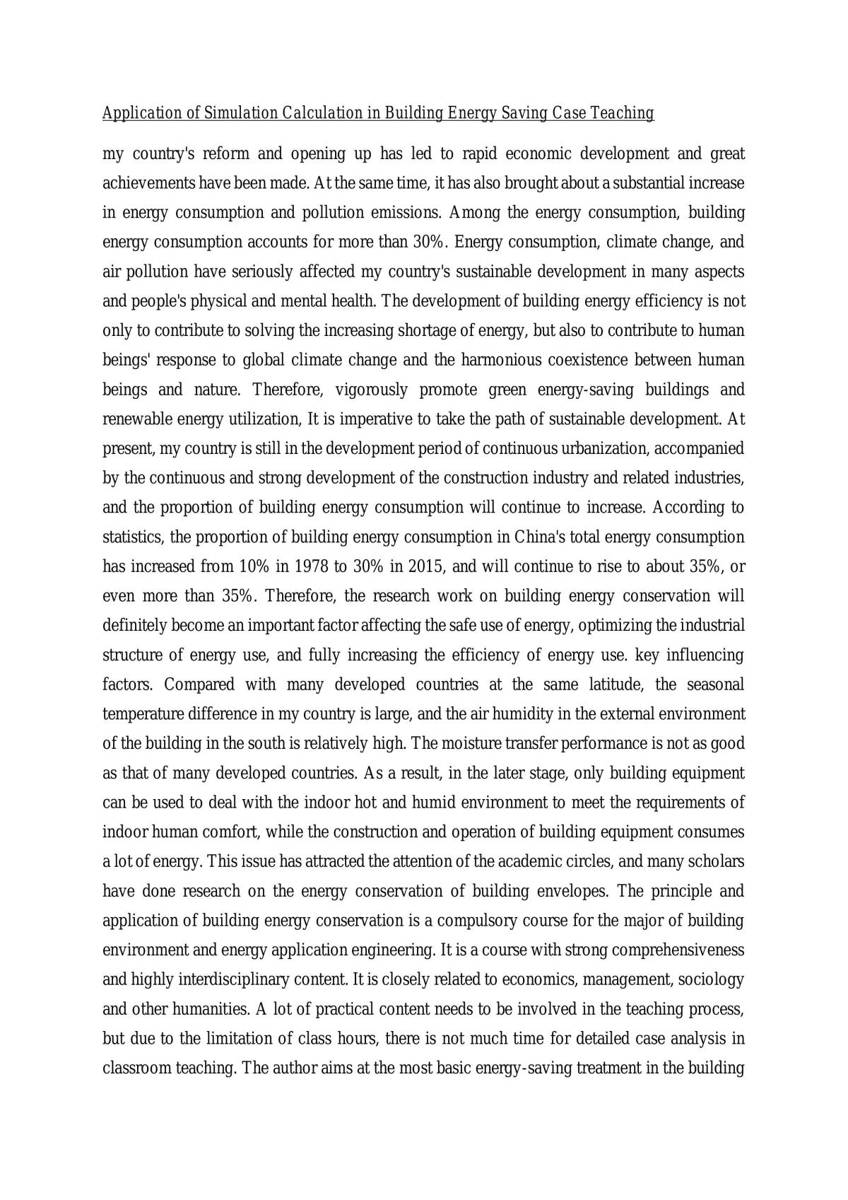Application of Simulation Calculation in Building Energy Saving Case Teaching - Page 1