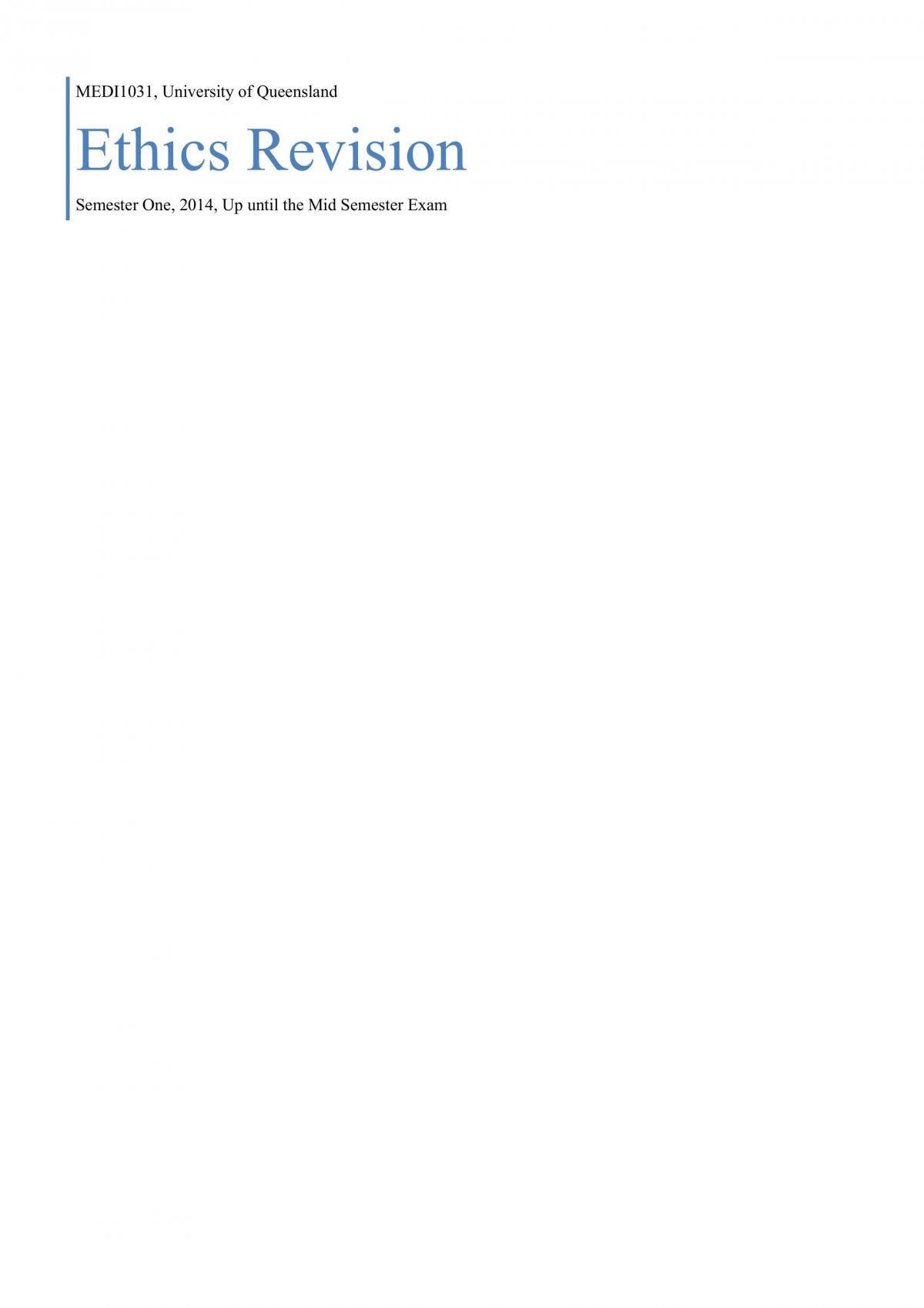 MEDI 1031 Ethics Semester 1 Complete Study Summary /Review - Page 1