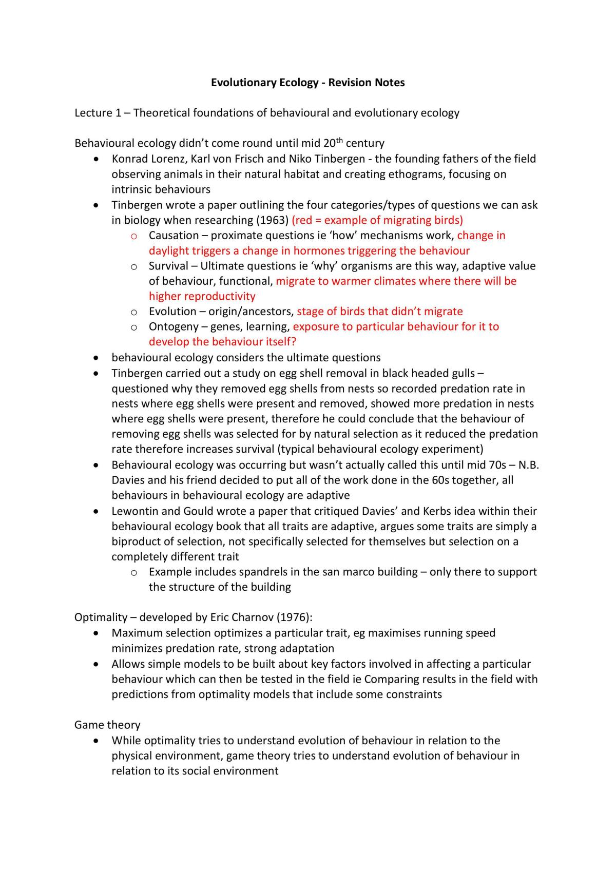 Evolutionary Ecology - Revision Notes - Page 1