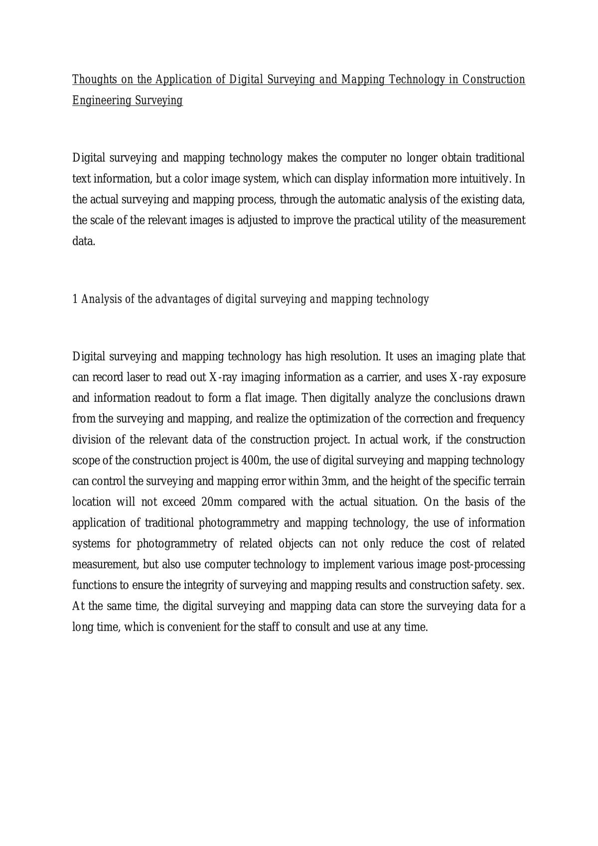 Thoughts on the Application of Digital Surveying and Mapping Technology in Construction Engineering Surveying - Page 1