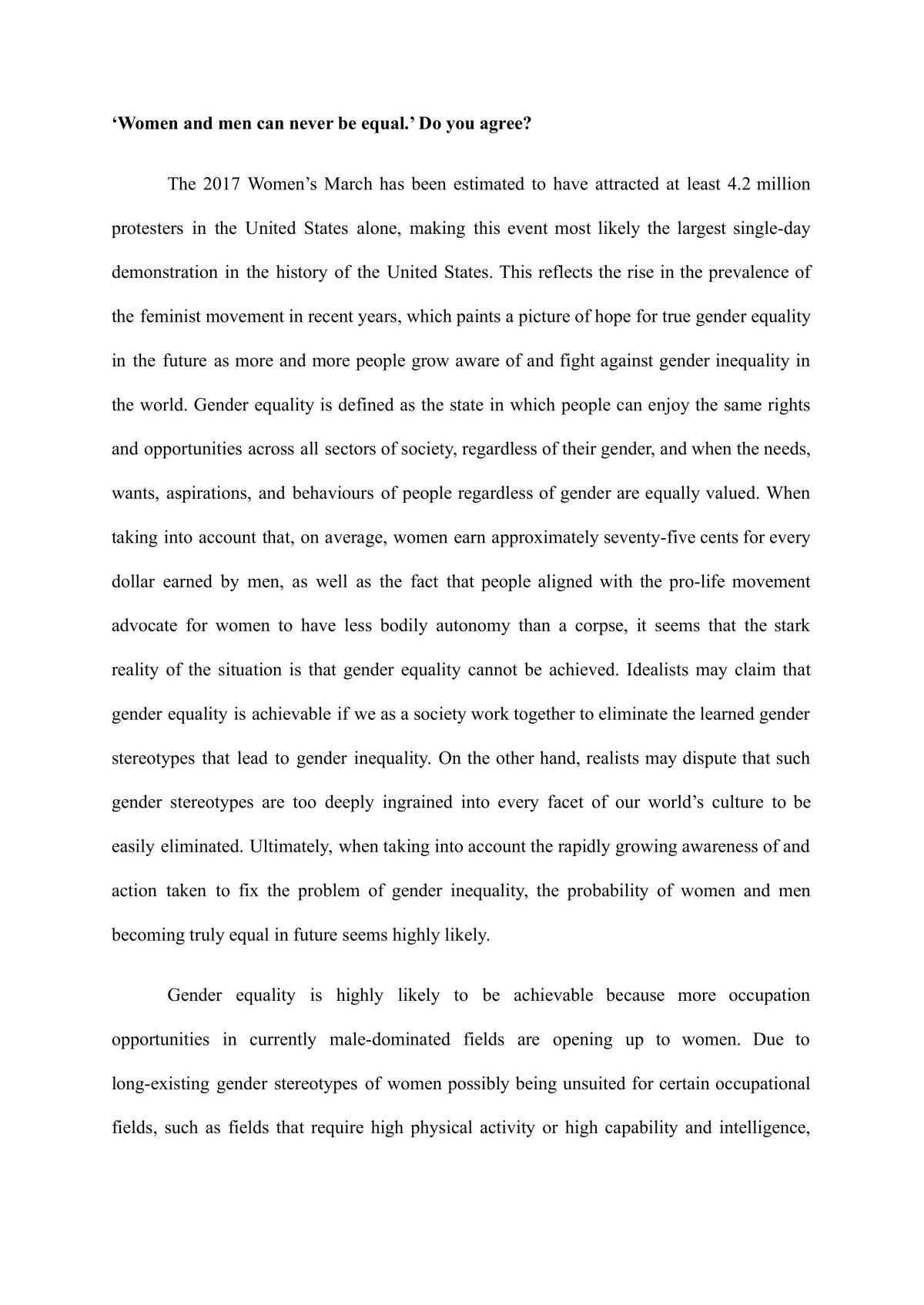 GP Essay on Gender Equality - Page 1