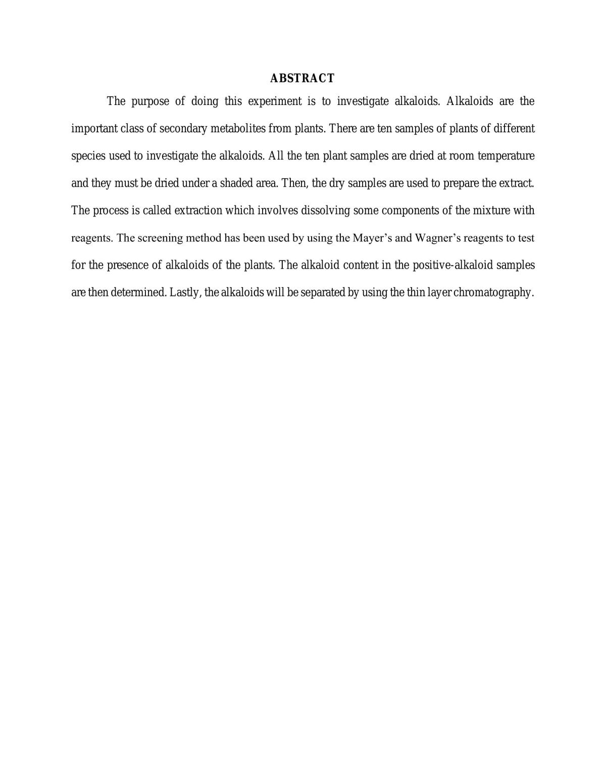 Project Discussing the Alkaloid Screening of Plants - Page 1