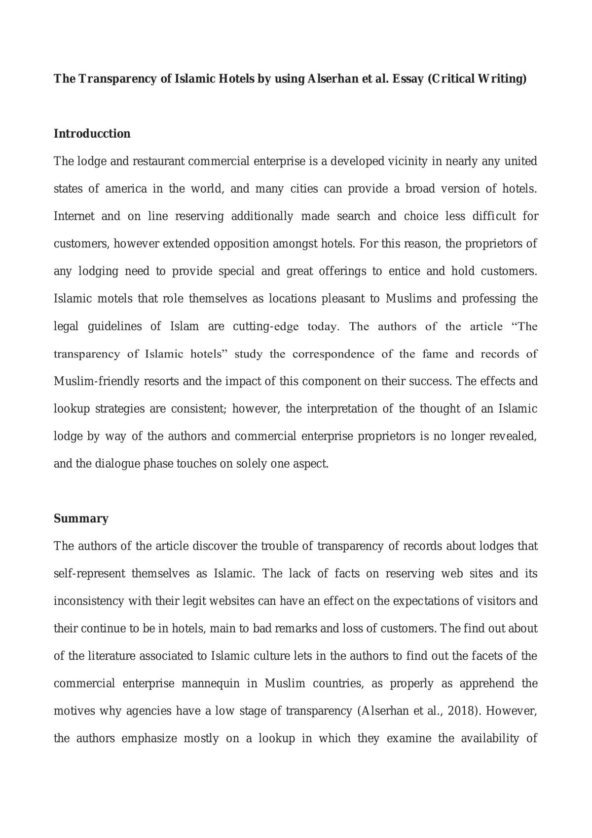 The Transparency of Islamic Hotels by using Alserhan - Page 1