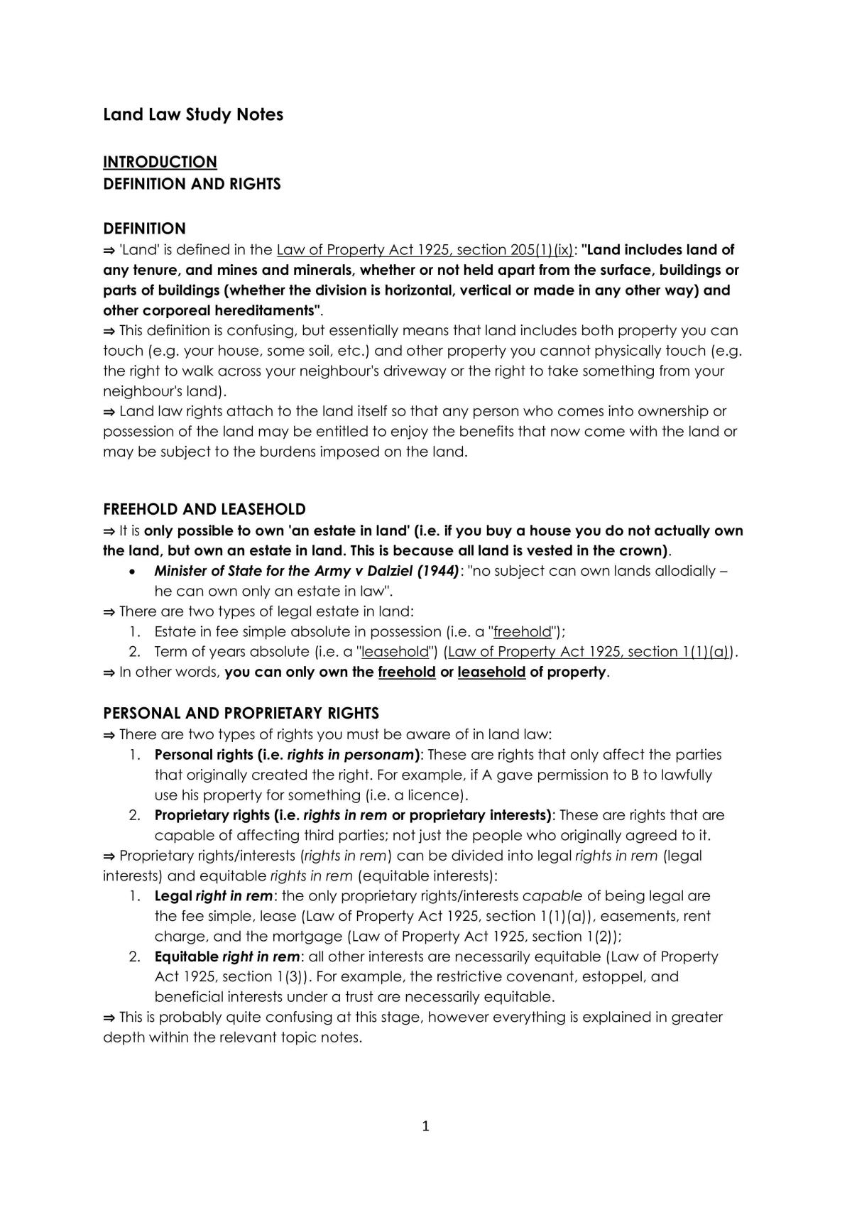 Land Law Study Notes - Page 1