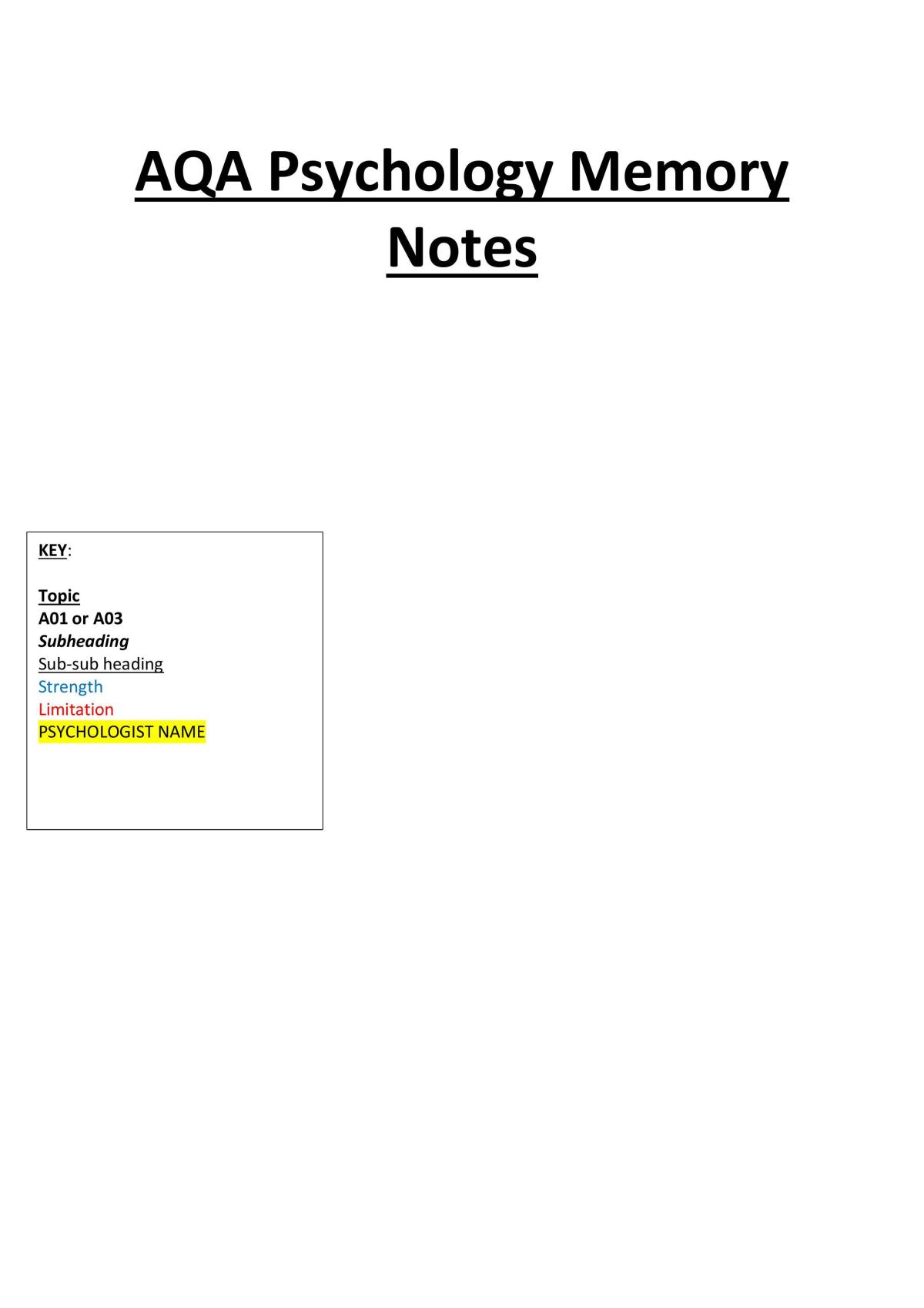 AQA A-Level Psychology notes - Page 1