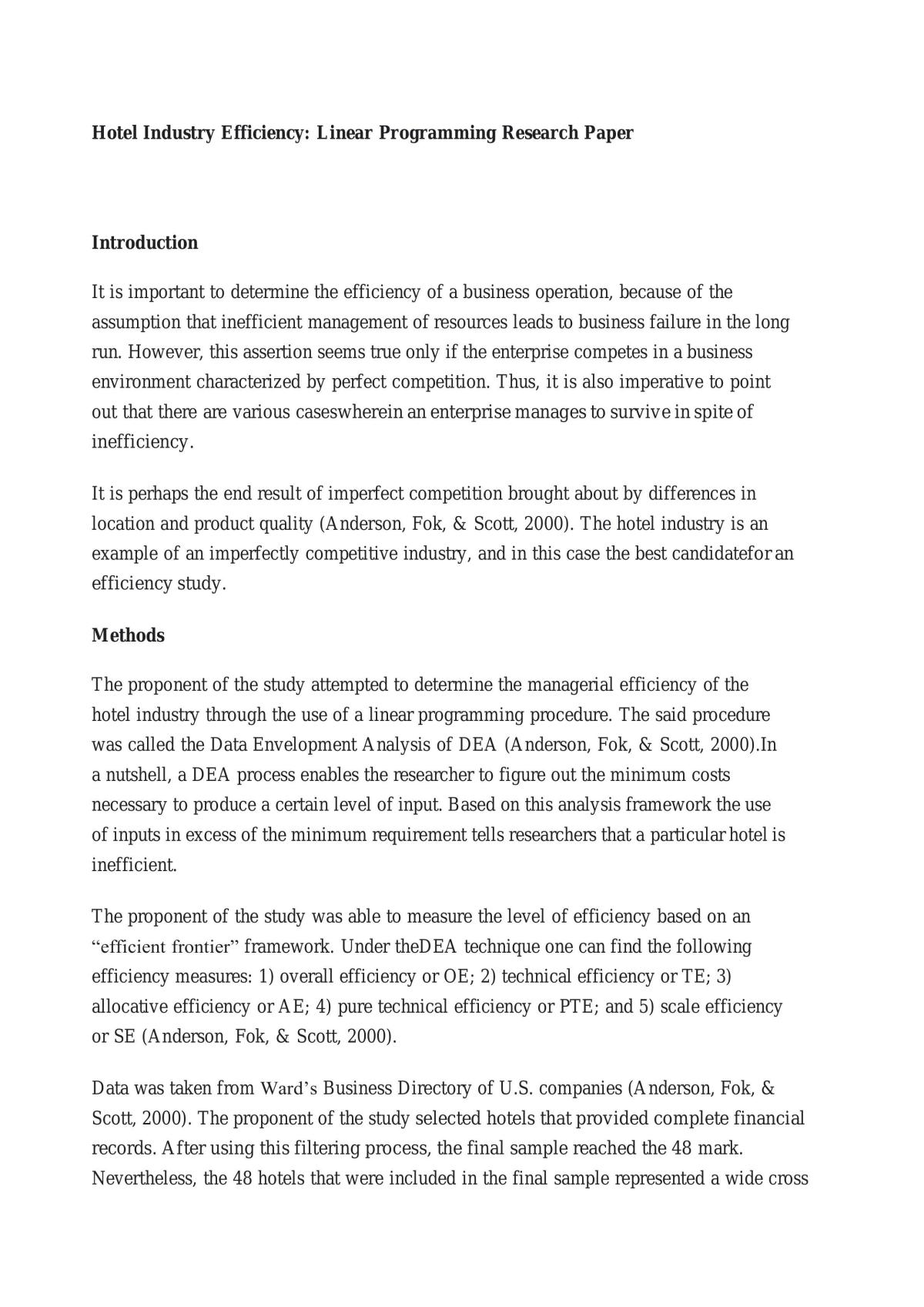 Hotel Industry Efficiency: Linear Programming - Page 1
