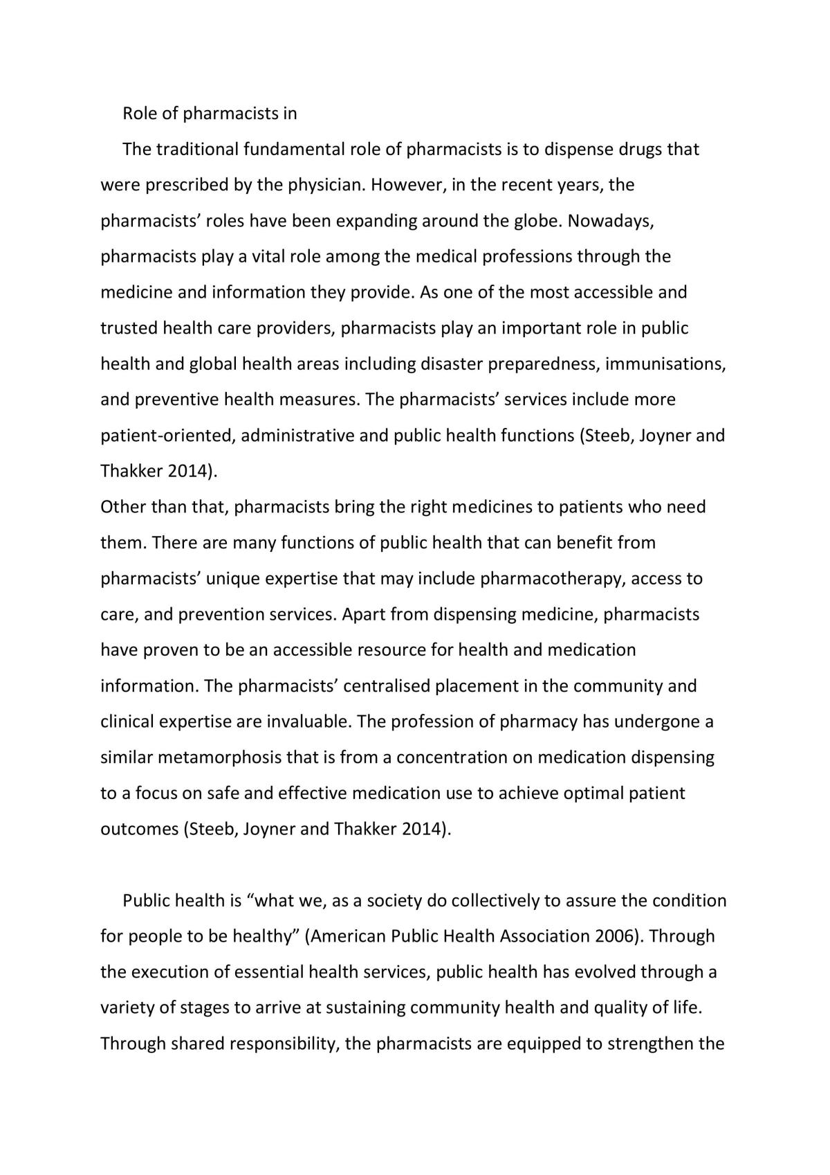 Role of pharmacists  - Page 1