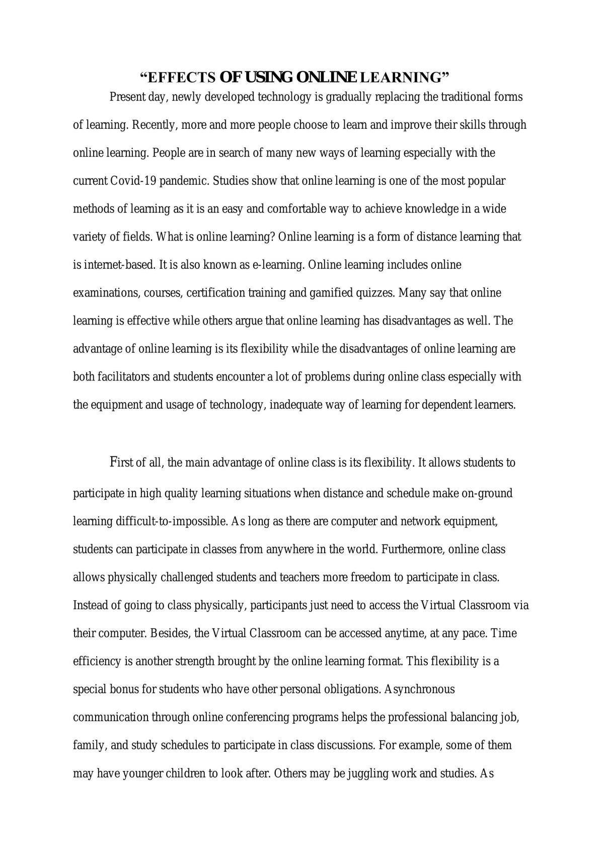 Effects Of Using Online Learning - Page 1