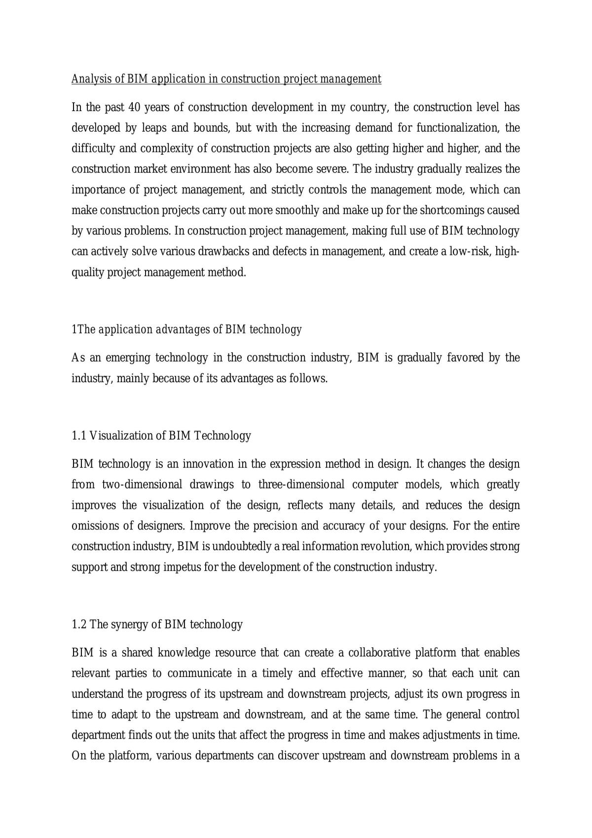Analysis of BIM application in construction project management - Page 1